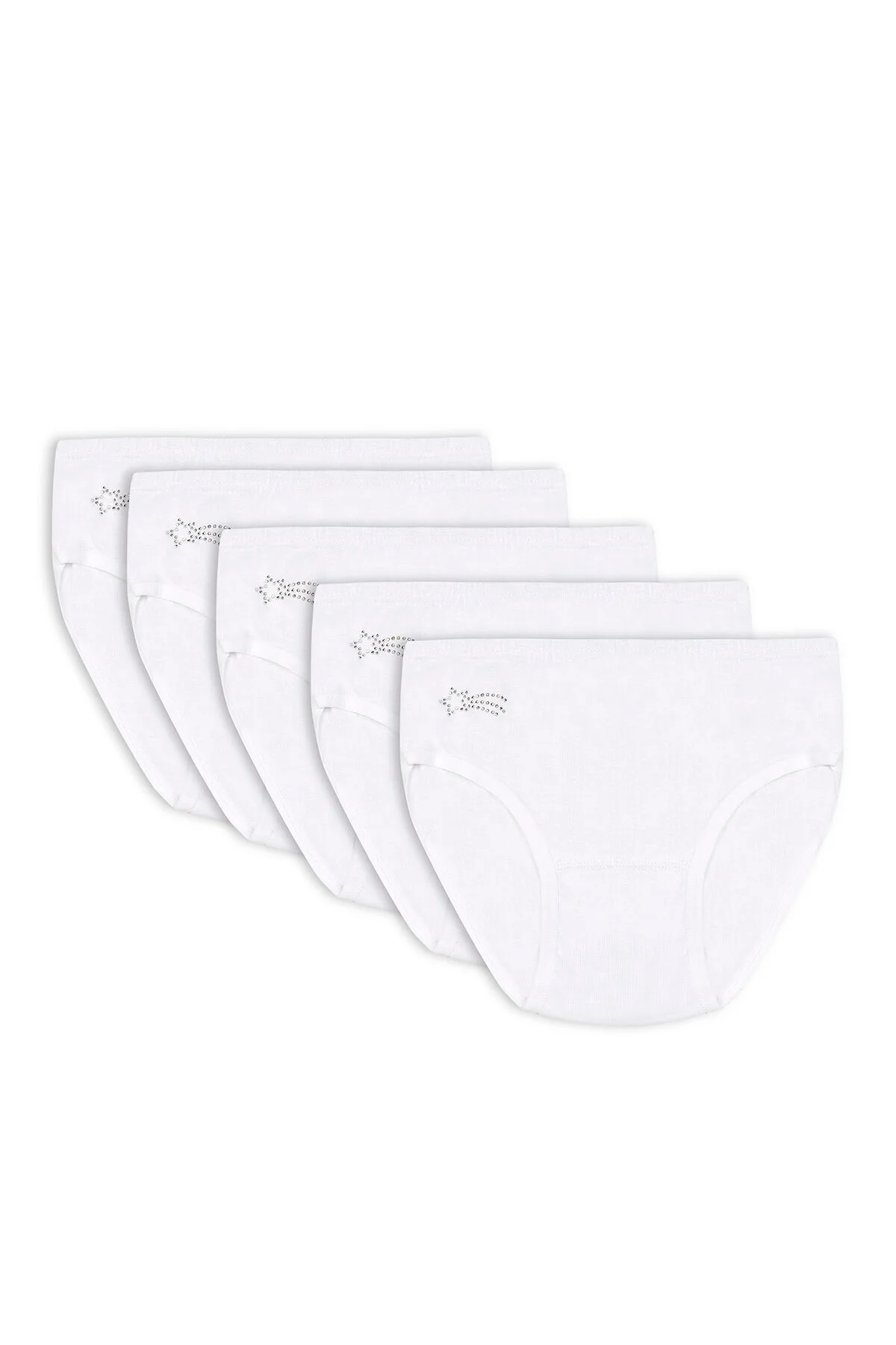 5'li Paket Kız Çocuk %100 Pamuklu Ribana Esnek Rahat Taş Detaylı 