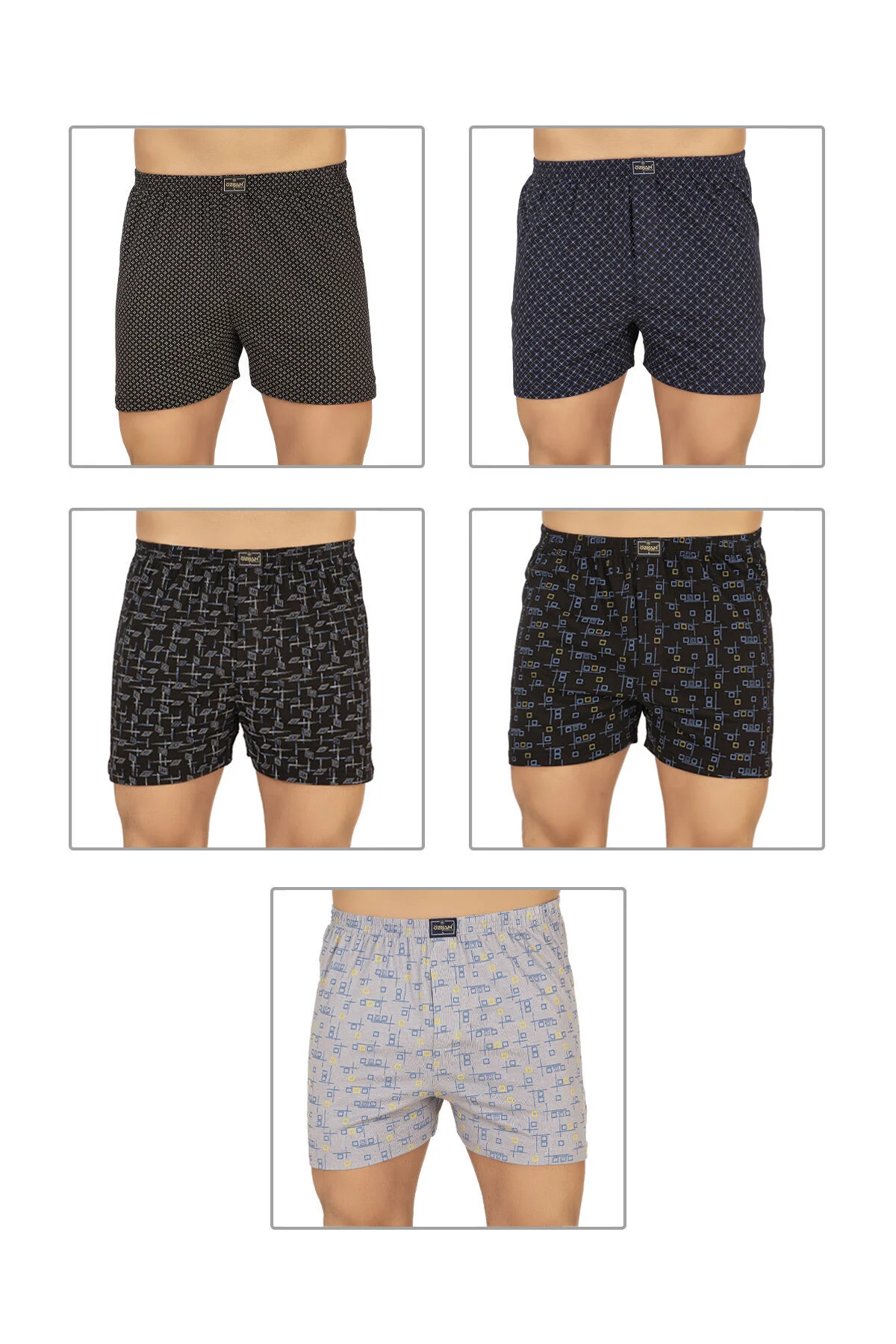 5'li Paketli Erkek Pamuklu Esnek Yumuşak Desenli Penye Boxer Şort