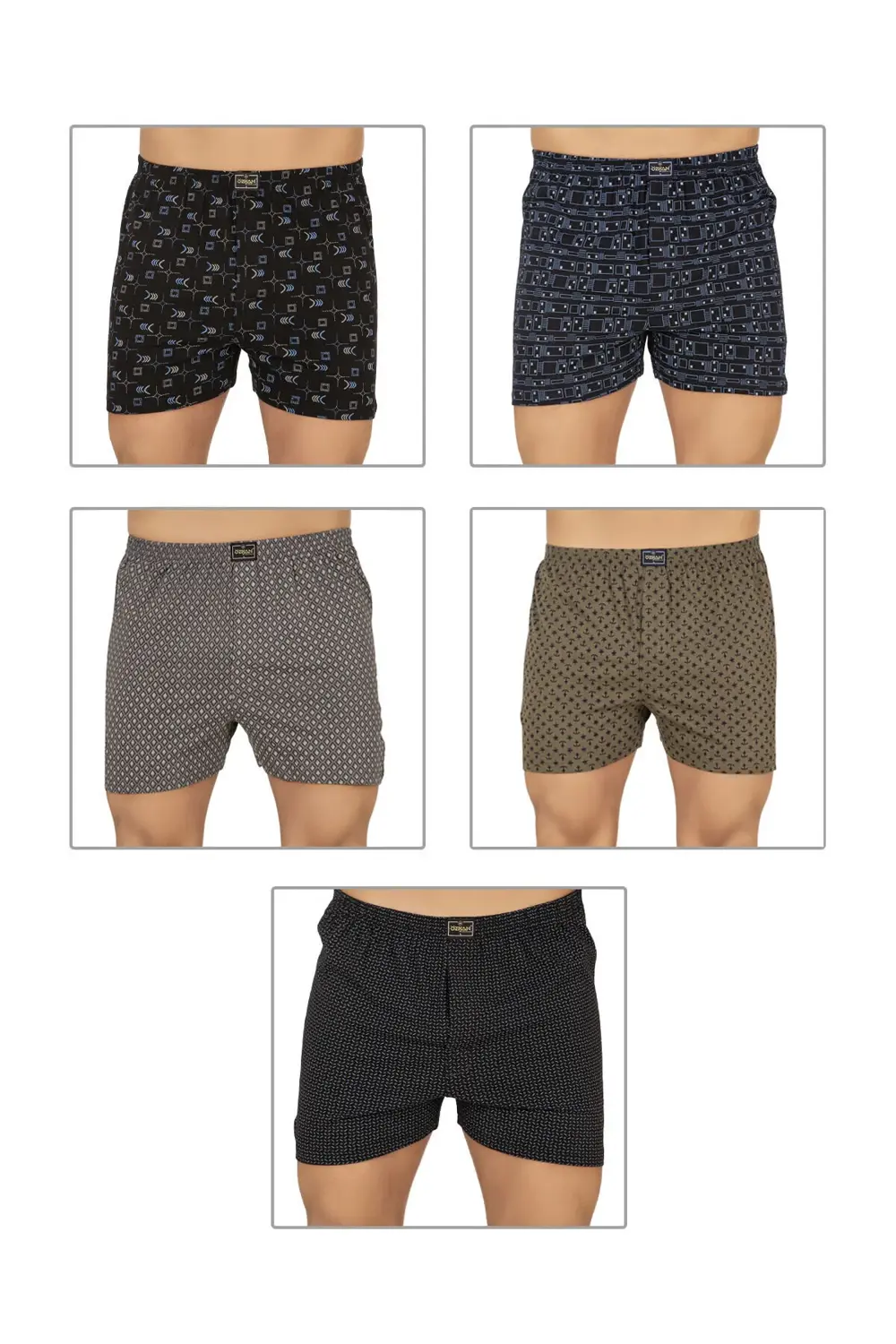 5'li Paketli Erkek Pamuklu Esnek Yumuşak Desenli Penye Boxer Şort