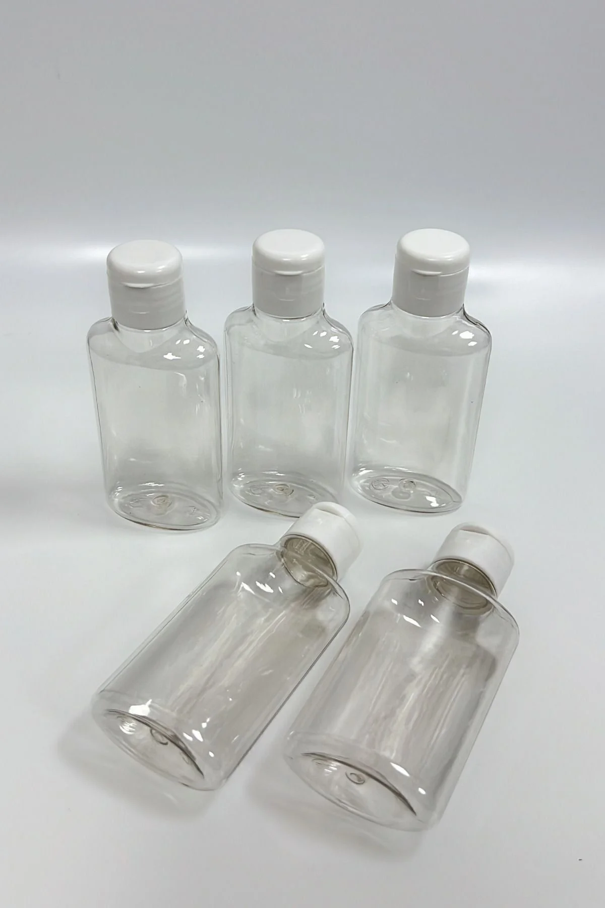 5'li Şeffaf 100ml Plastik Fliptop Kapaklı Şişe Seyahat Seti Boş Şişe