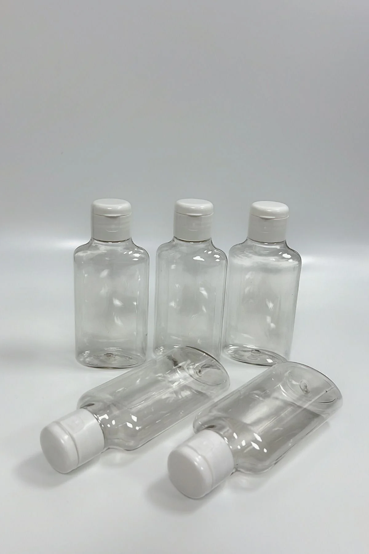 5'li Şeffaf 100ml Plastik Fliptop Kapaklı Şişe Seyahat Seti Boş Şişe