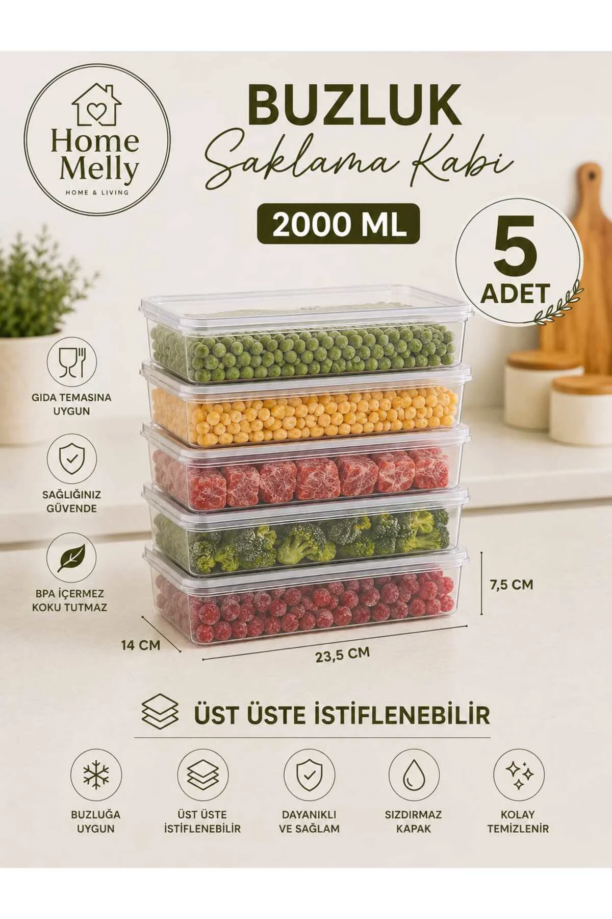 5'Li Set 2 Litre Kendinden Kapaklı Saklama Kabı Derin Dondurucuya Uygun Fiyatı, Yorumları ve Özellikleri