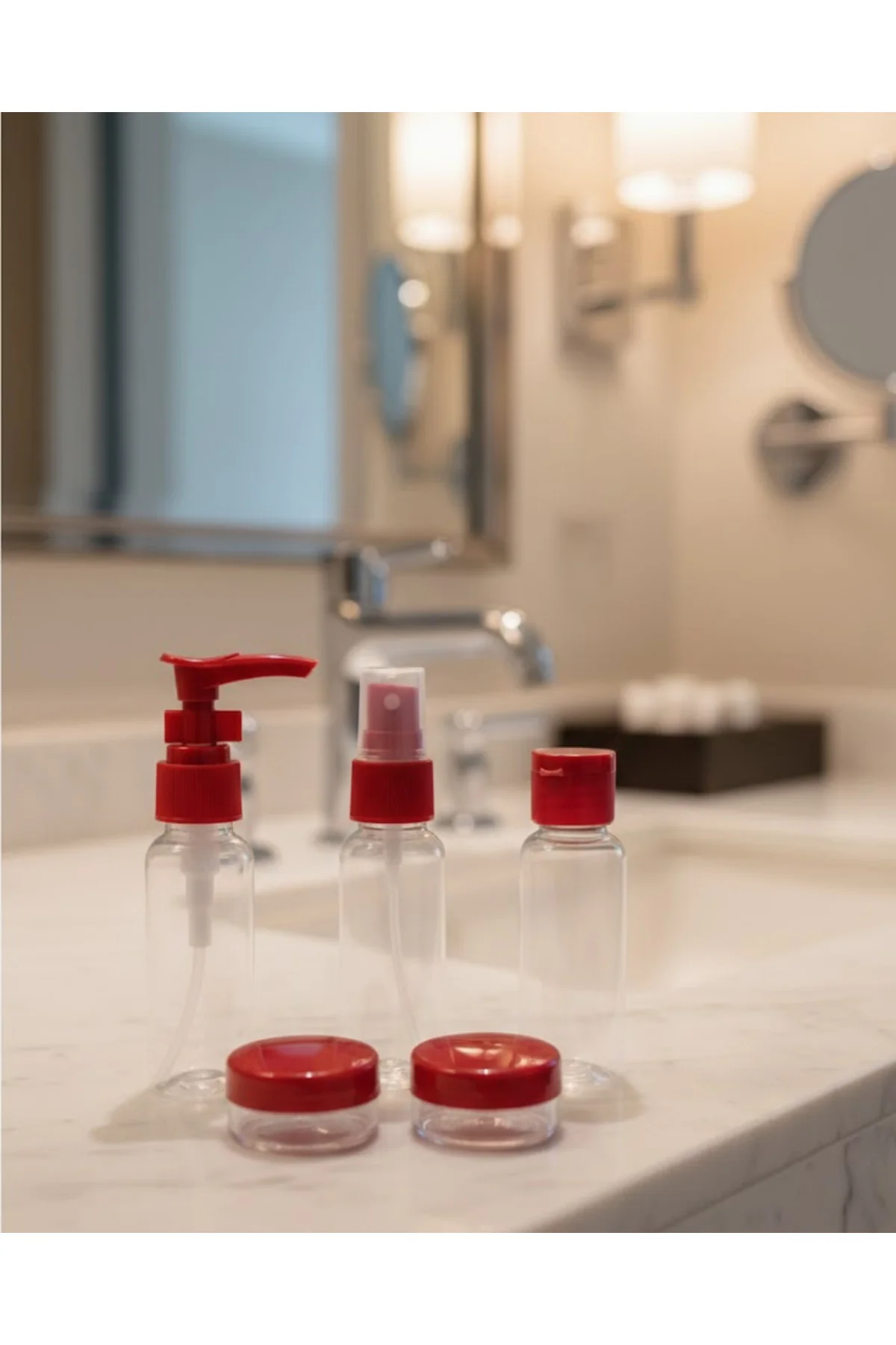 5’li Seyahat Boy Kozmetik Şişe Seti 30 ml Çantalı Organizer