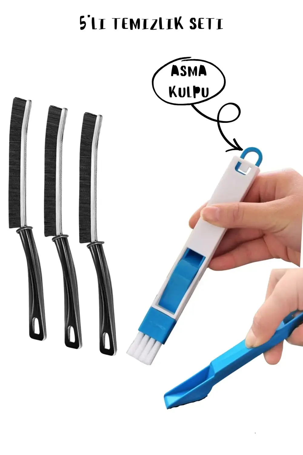5'li Toz Fırçası Seti Asma Kulplu Kıl Fırça + Faraşlı Pencere İçi