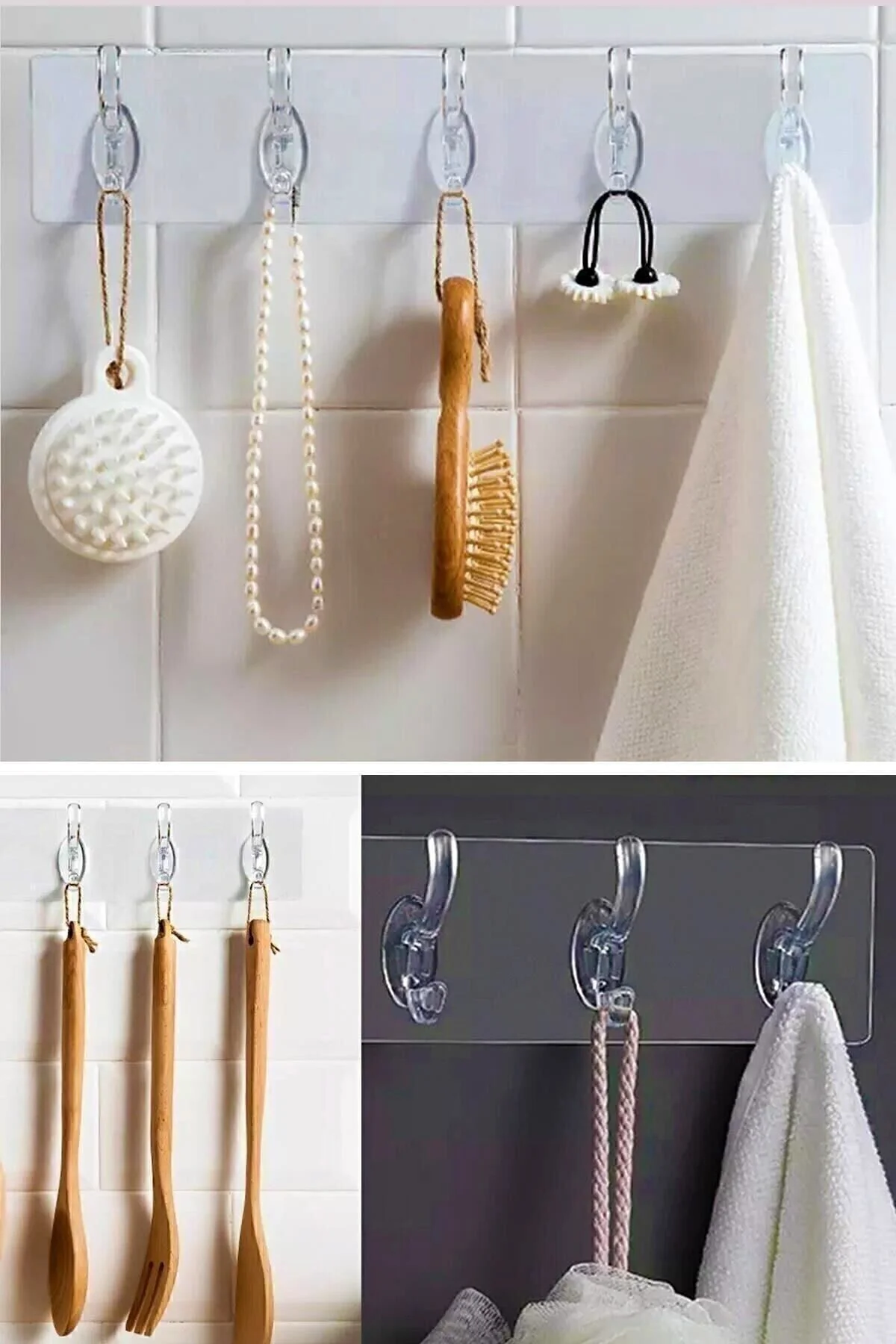 5'li Yapışkanlı Şeffaf Duvar Askısı Banyo Mutfak Düzenleyici Askı Pratik Kanca Askılık