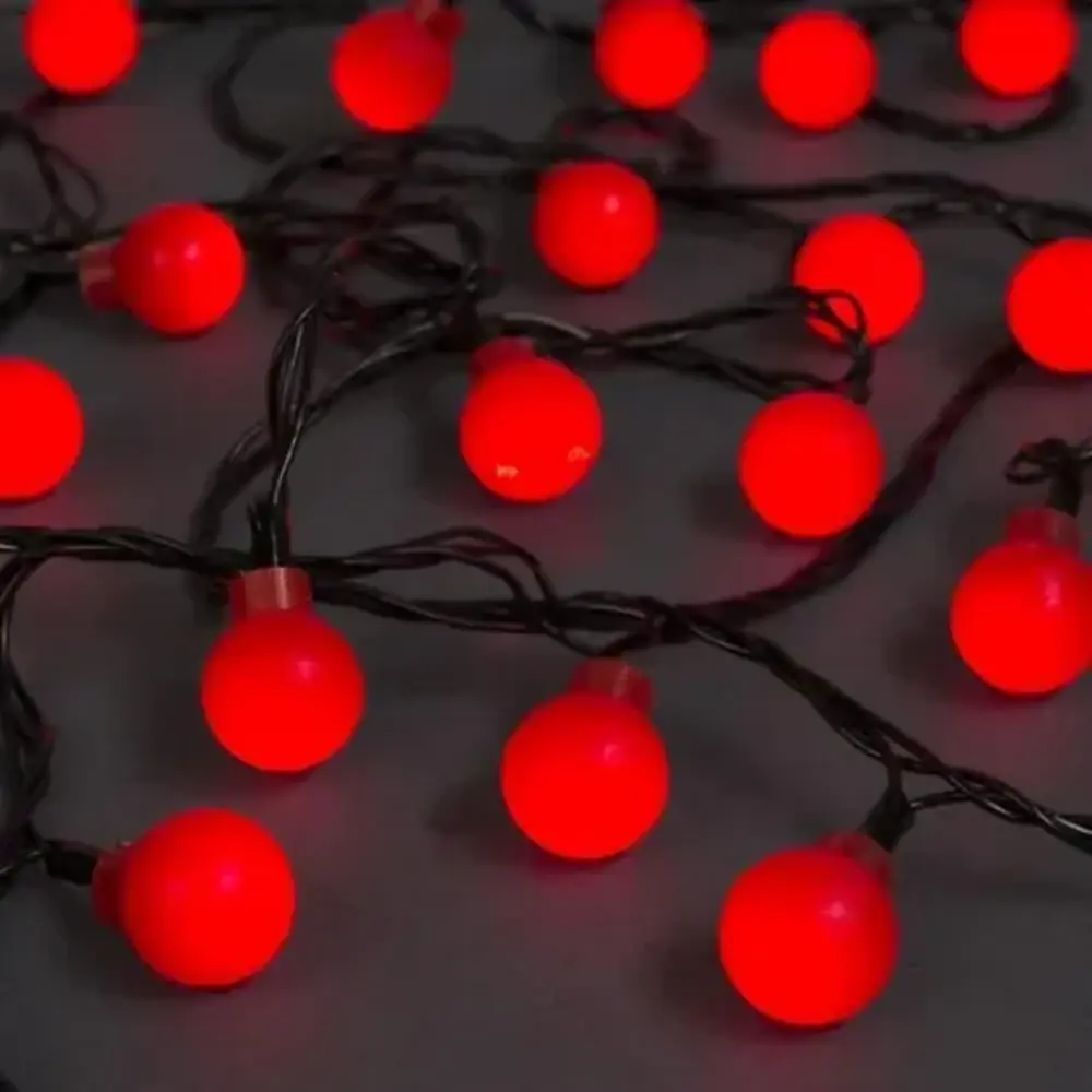5m 28 LED Mini Top Işık Kırmızı - Fişli, Siyah Kablo