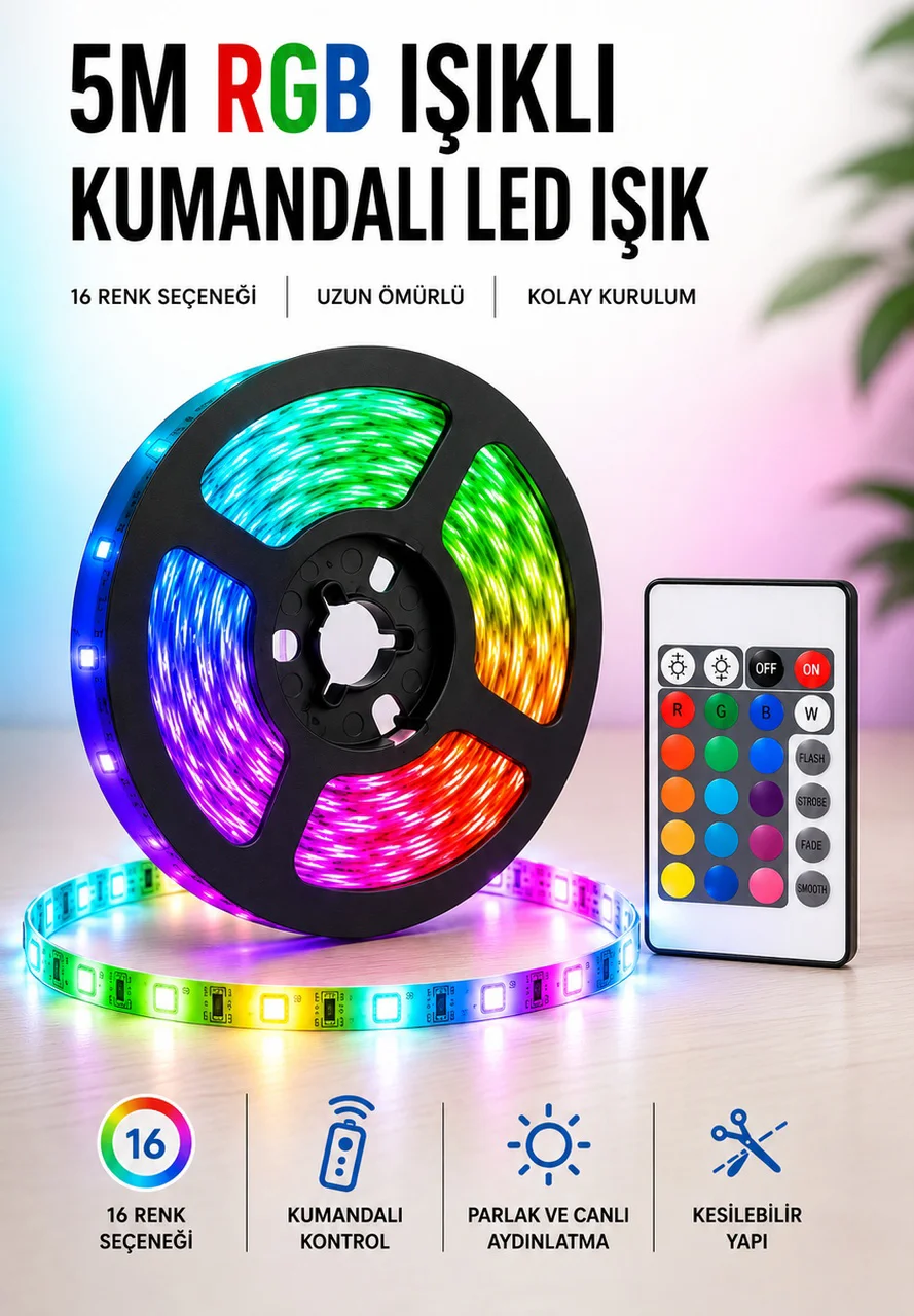 5m Rgb Işıklı Her Ortama Uygun Led Işık - Lisinya Diğer