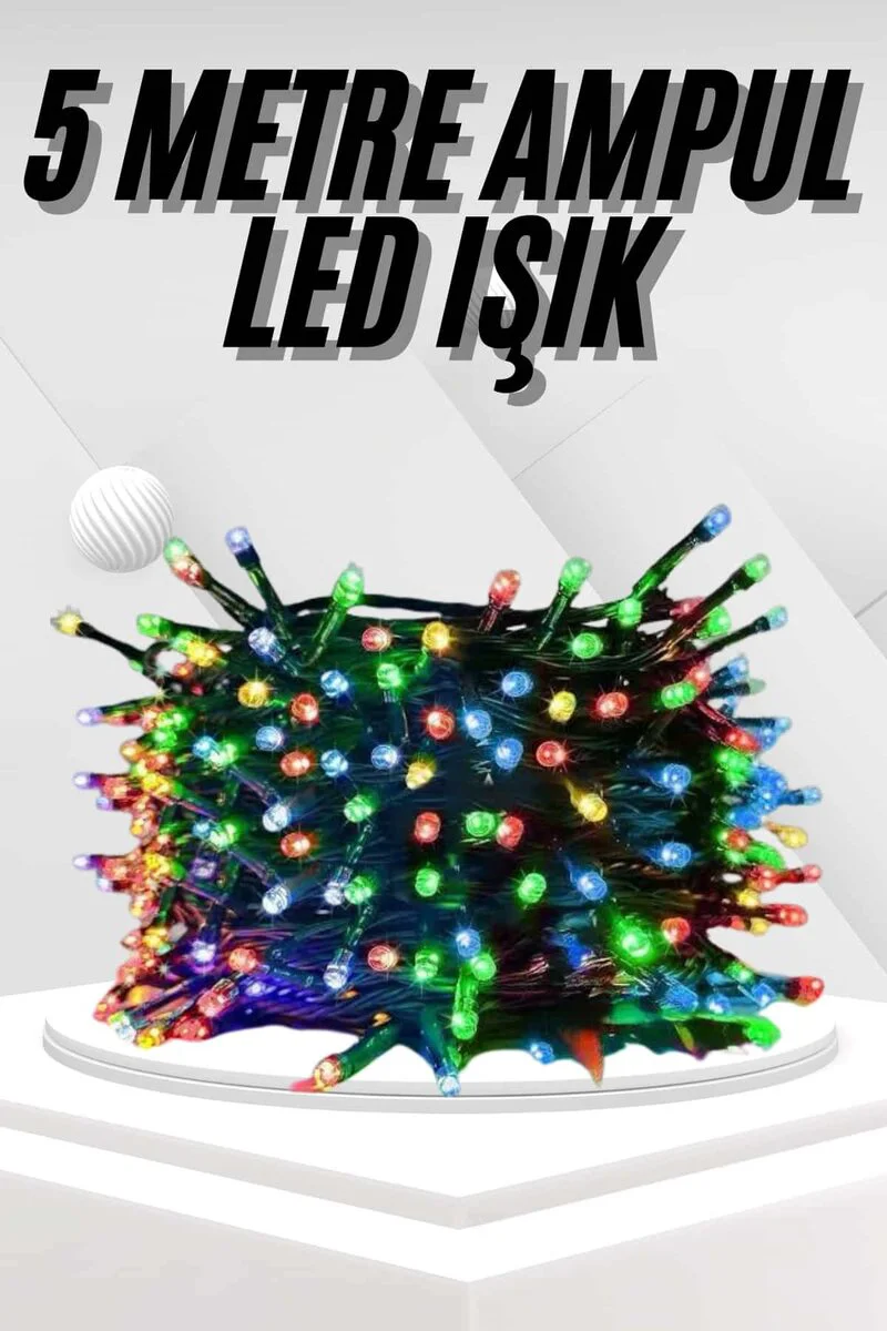 5M RGB Ledli Fişli Yılbaşı Ağacı Işığı - 50 Ampullü 8 Modlu Ev Dekorasyonu