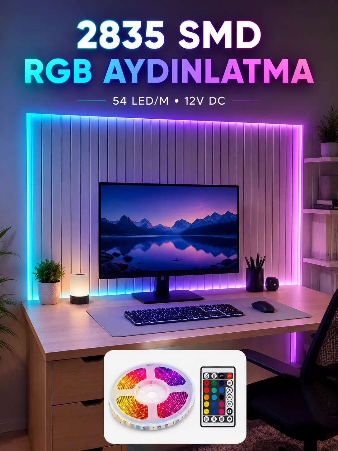 5M RGB Şerit LED Seti 12V 2835 SMD Kumandalı Ev Oda ve Dekoratif Ambiyans Aydınlatma 5M RGB Şerit LED Seti 12V 2835 SMD Kumandalı Ev Oda ve Dekoratif Ambiyans Aydınlatma