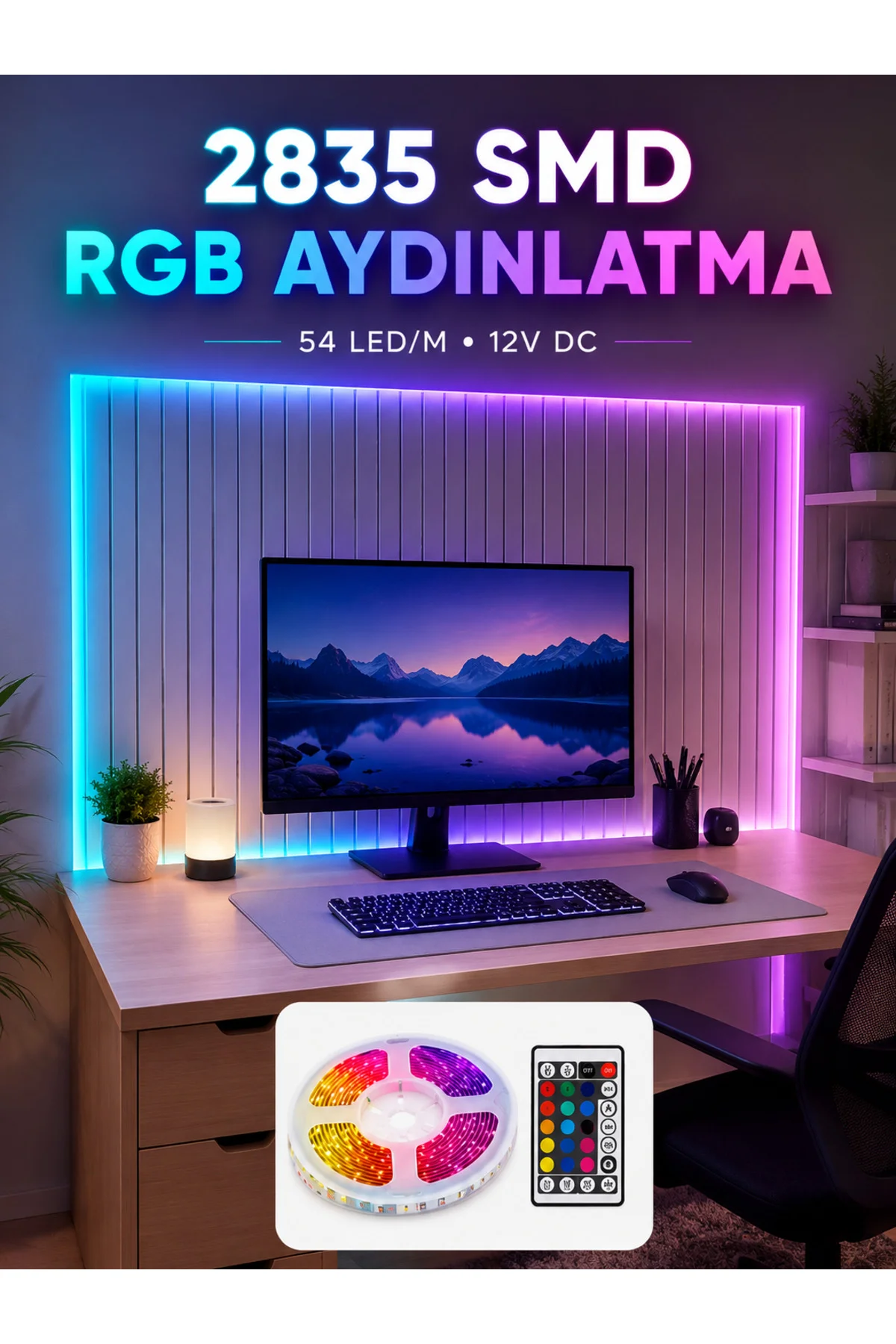5M Rgb Şerit Led Seti 12V 2835 Smd Kumandalı Ev Oda Ve Dekoratif Ambiyans Aydınlatma 5M Rgb Şerit Led Seti 12V 2835 Smd Kumandalı Ev Oda Ve Dekoratif Ambiyans Aydınlatma
