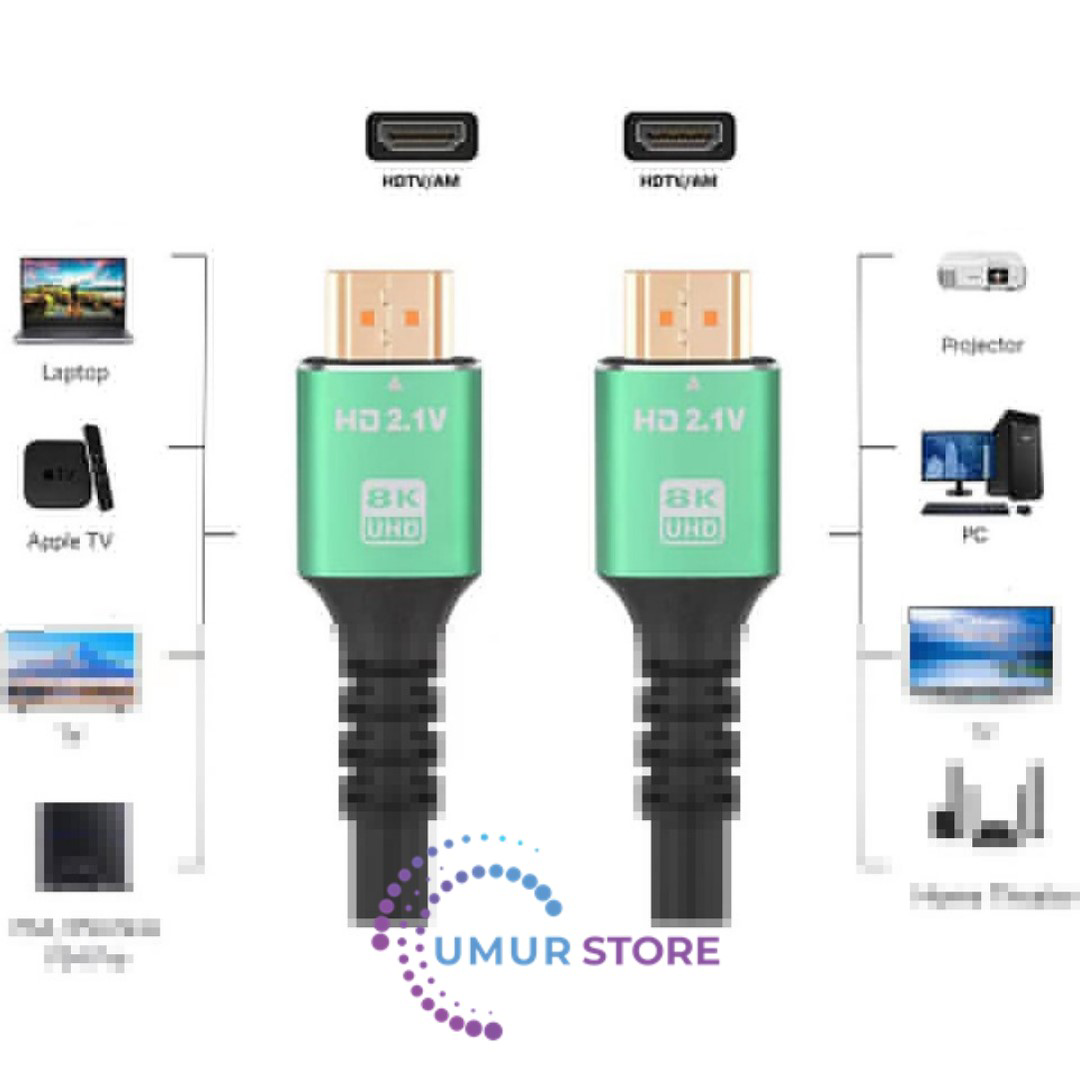 5mt 8k 60HZ HDMI 2.1 - Ethernet 48 Gbps Metal Başlık HDMI Kablo