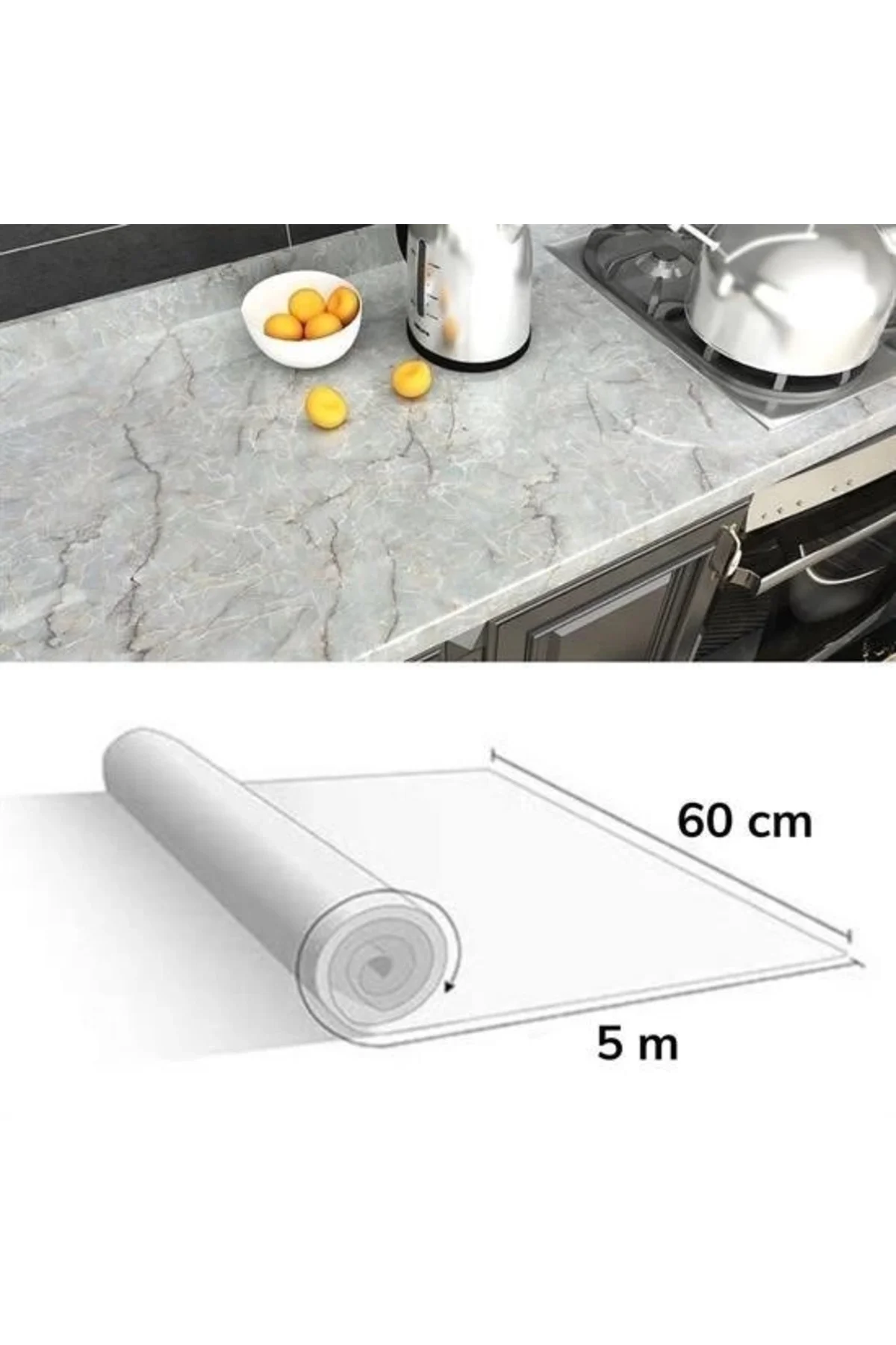 5mt X 60 Cm Mermer Desenli Masa Tezgah Mutfak Su Geçirmez Yapışka