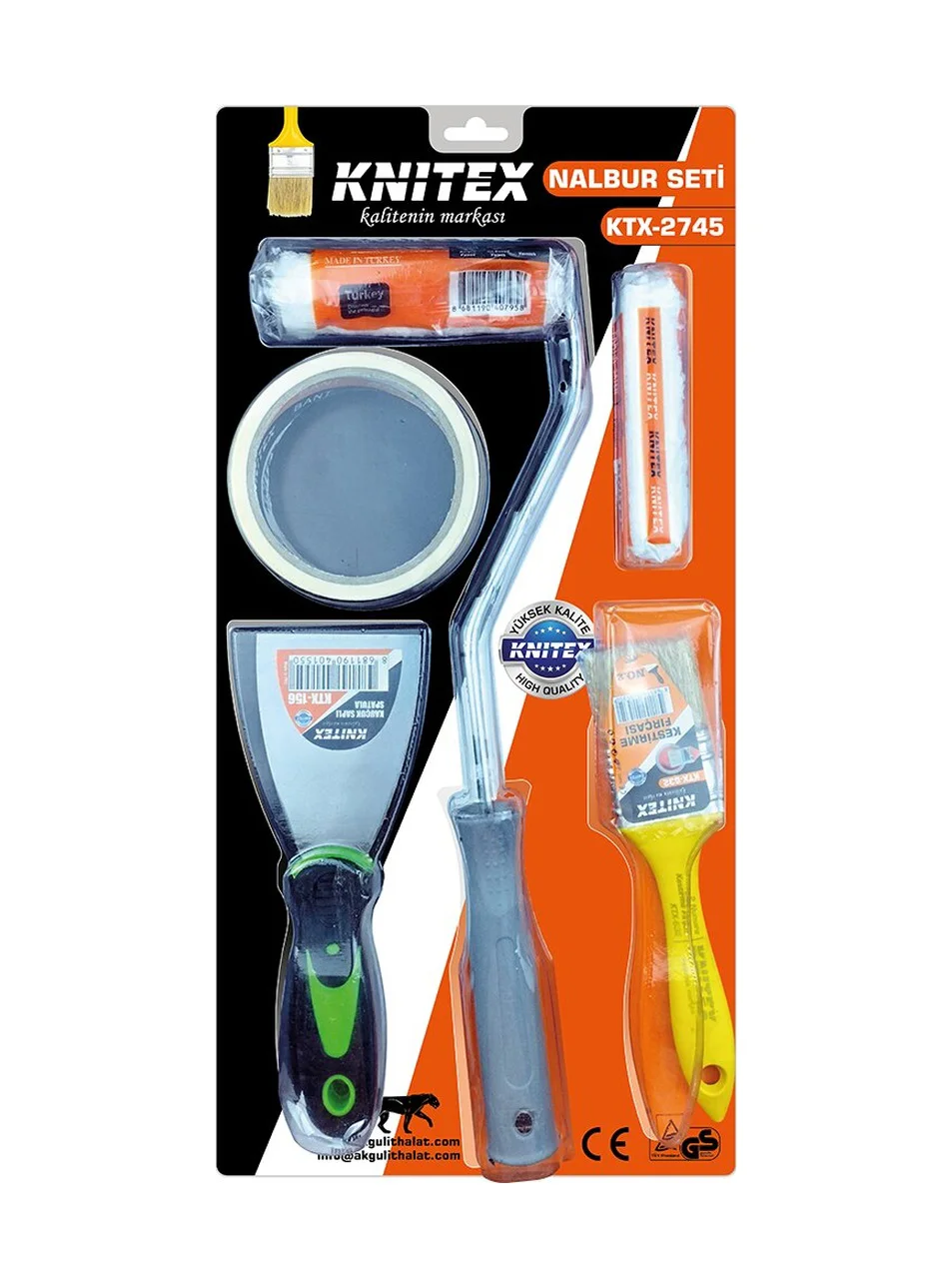 5pcs Boyacı - Nalbur Set Spatula - Kestirme Fırça - Yedek Rulo - 