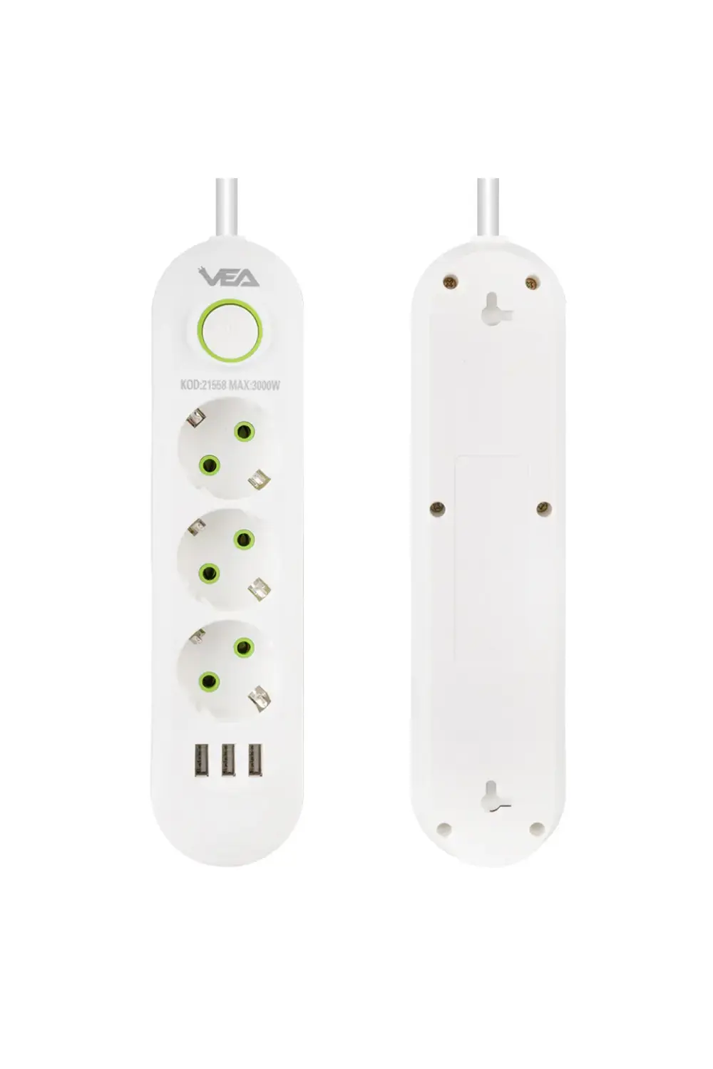 5untra Va-21558 3lü 1.5 Metre Kablo Shopzumlu 3 Usbli Beyaz Shopz