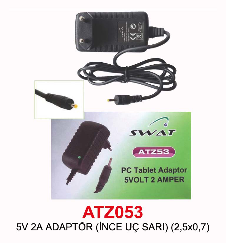 Herz 5V 2A Adaptör (İnce Uç Sari) (2,5X0,7)