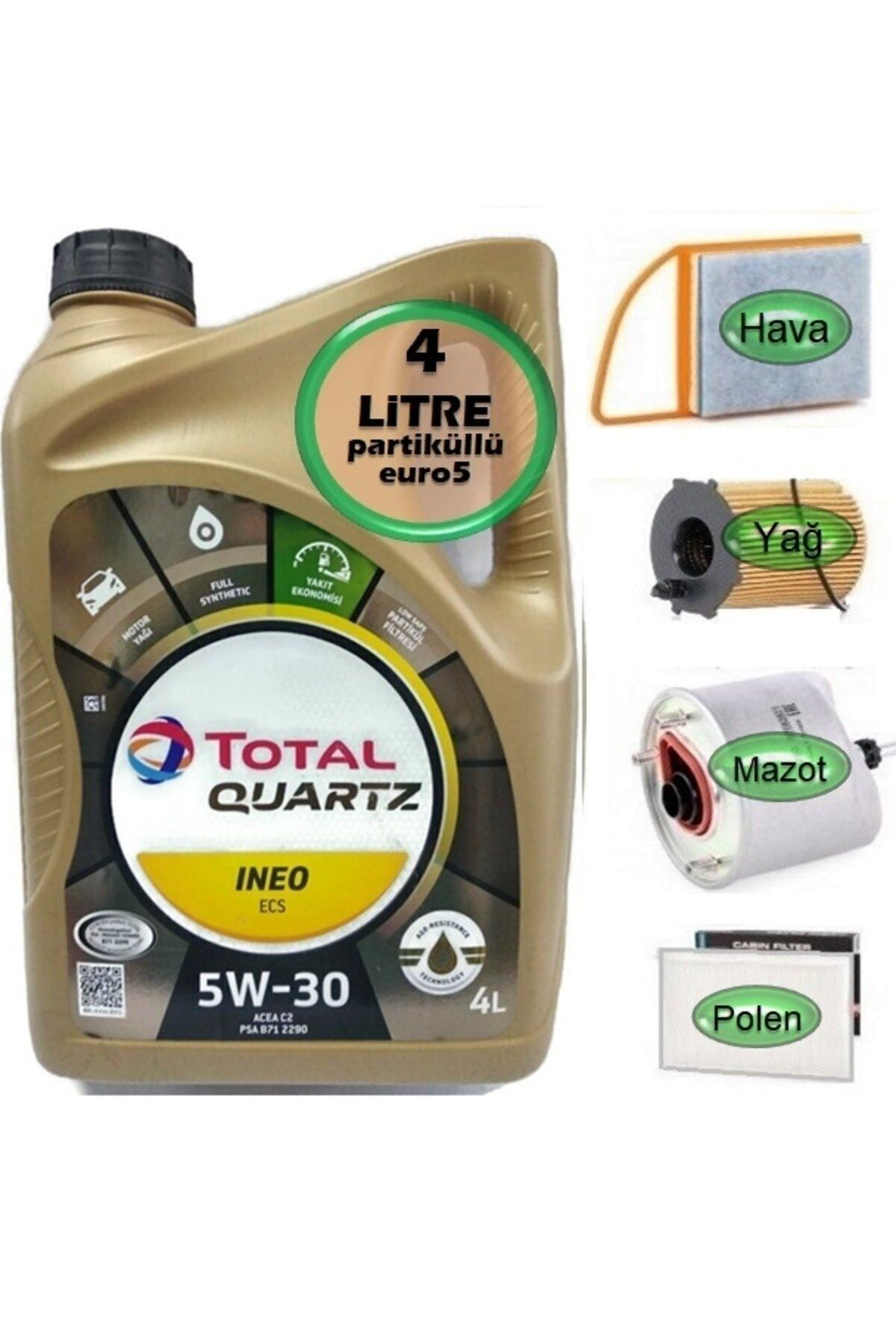 5w30 Partikül Yağ + Filtre Ful Set Peugeot 301 1.6 Dizel