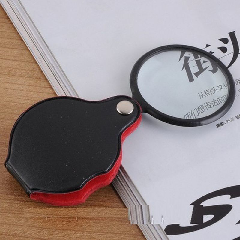 5X-50Mm-Mini Büyüteç Cepte Taşınan Optik Lens Katlanabilir Deri K