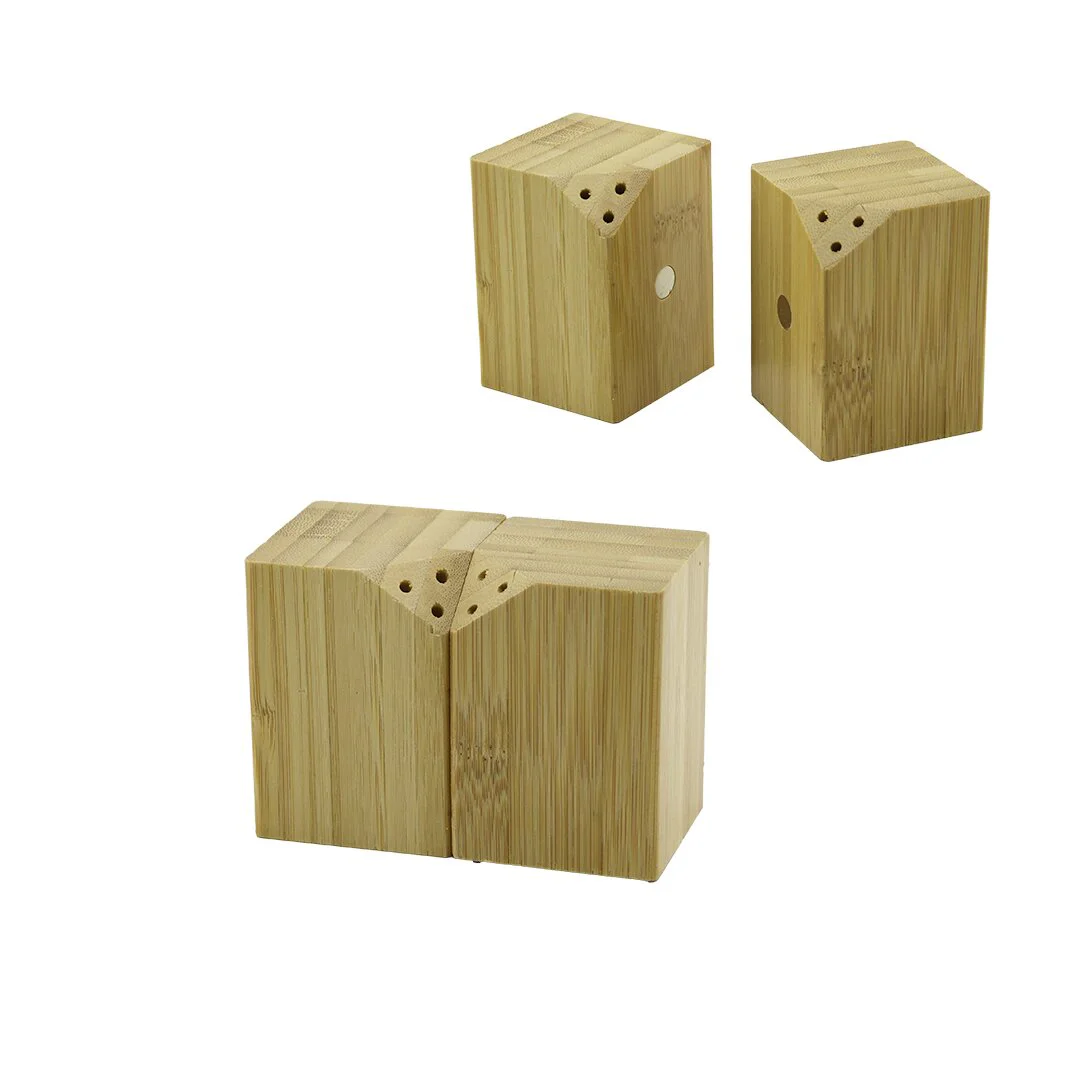 5X5CM--Y:7CM 2PCS Mıknatıslı İkiz Ahşap Bambu Baharatlık - Tuzluk