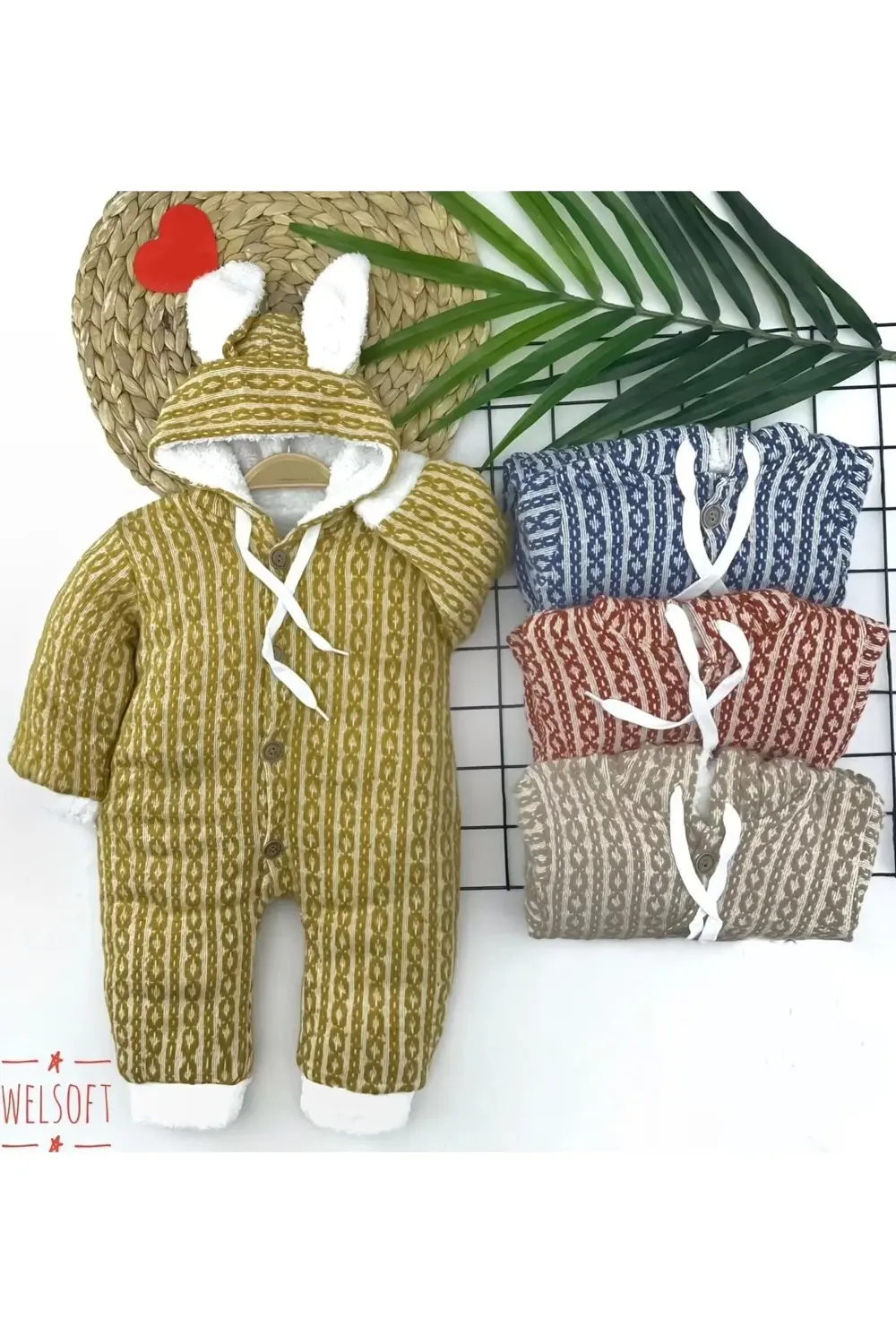 6-9-12-18 Ay Düğme Kapamalı Kulaklı Kapşonlu Triko Kumaş Kız Erke