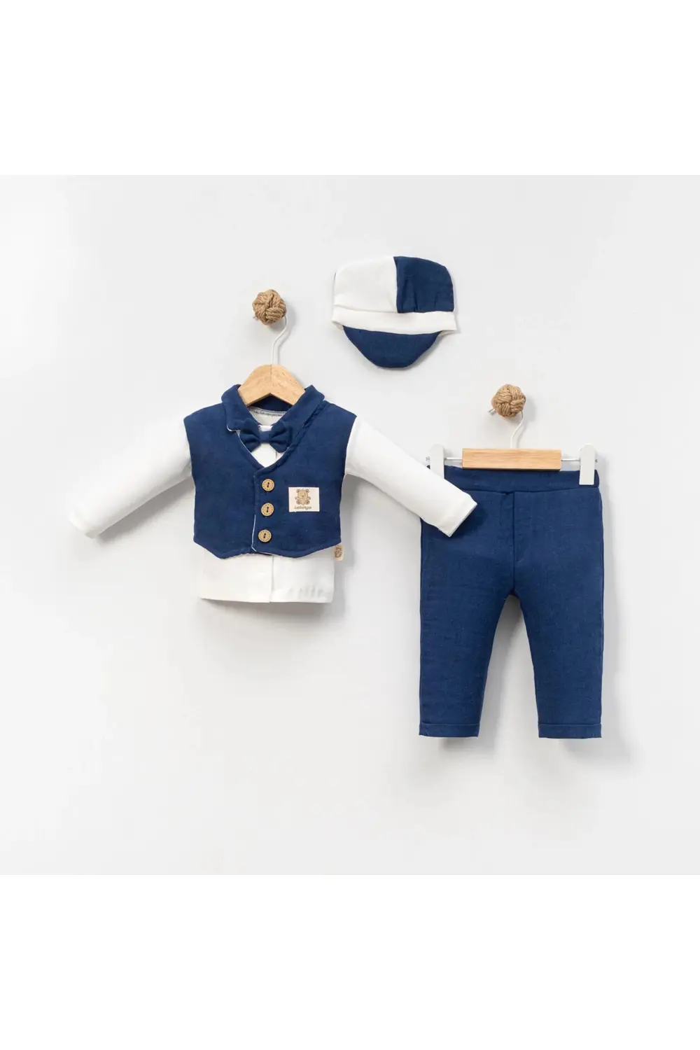 6-9-12-18 Ay Yelek Detaylı Kasketli Uzun Kollu Mevsimlik 3 Lü Erk