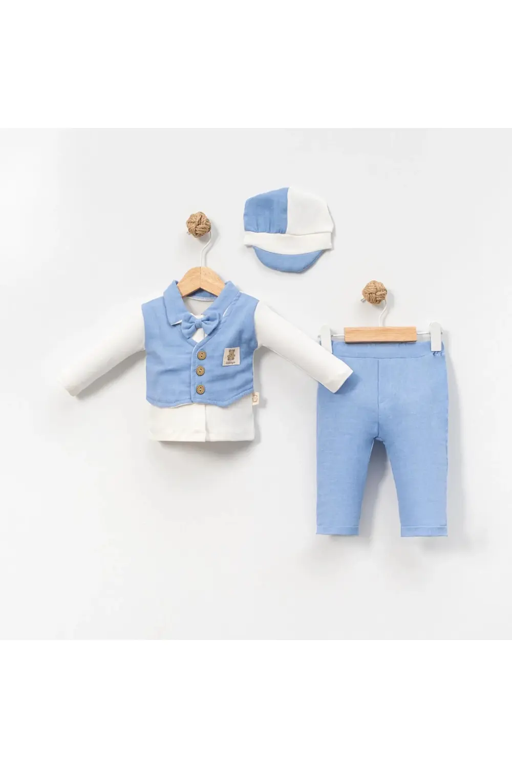 6-9-12-18 Ay Yelek Detaylı Kasketli Uzun Kollu Mevsimlik 3 Lü Erk