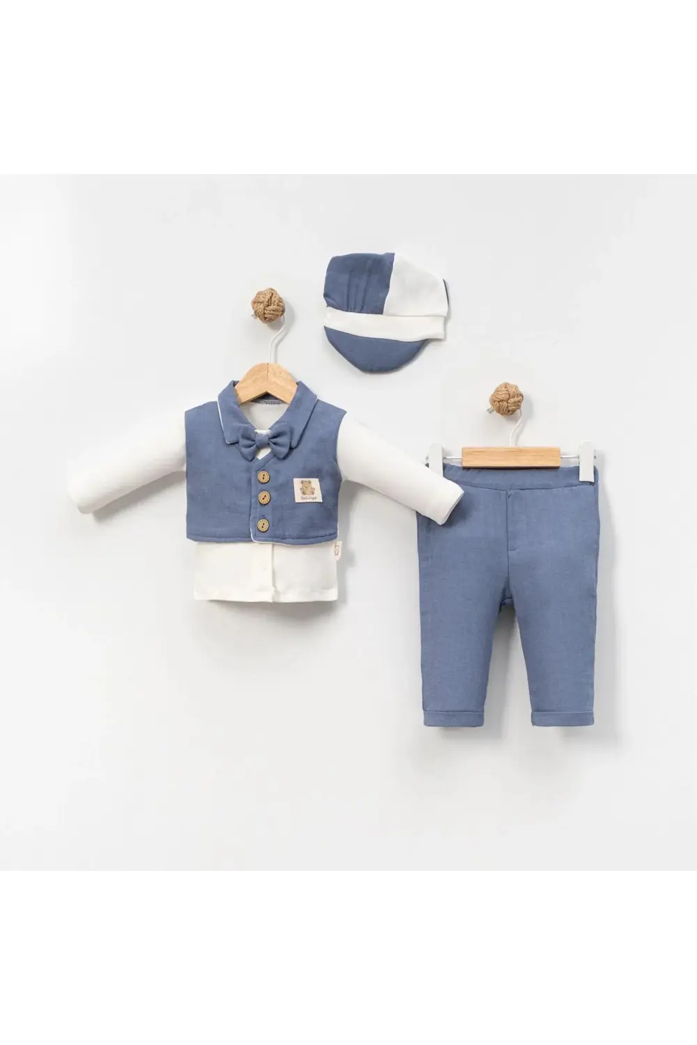 6-9-12-18 Ay Yelek Detaylı Kasketli Uzun Kollu Mevsimlik 3 Lü Erk