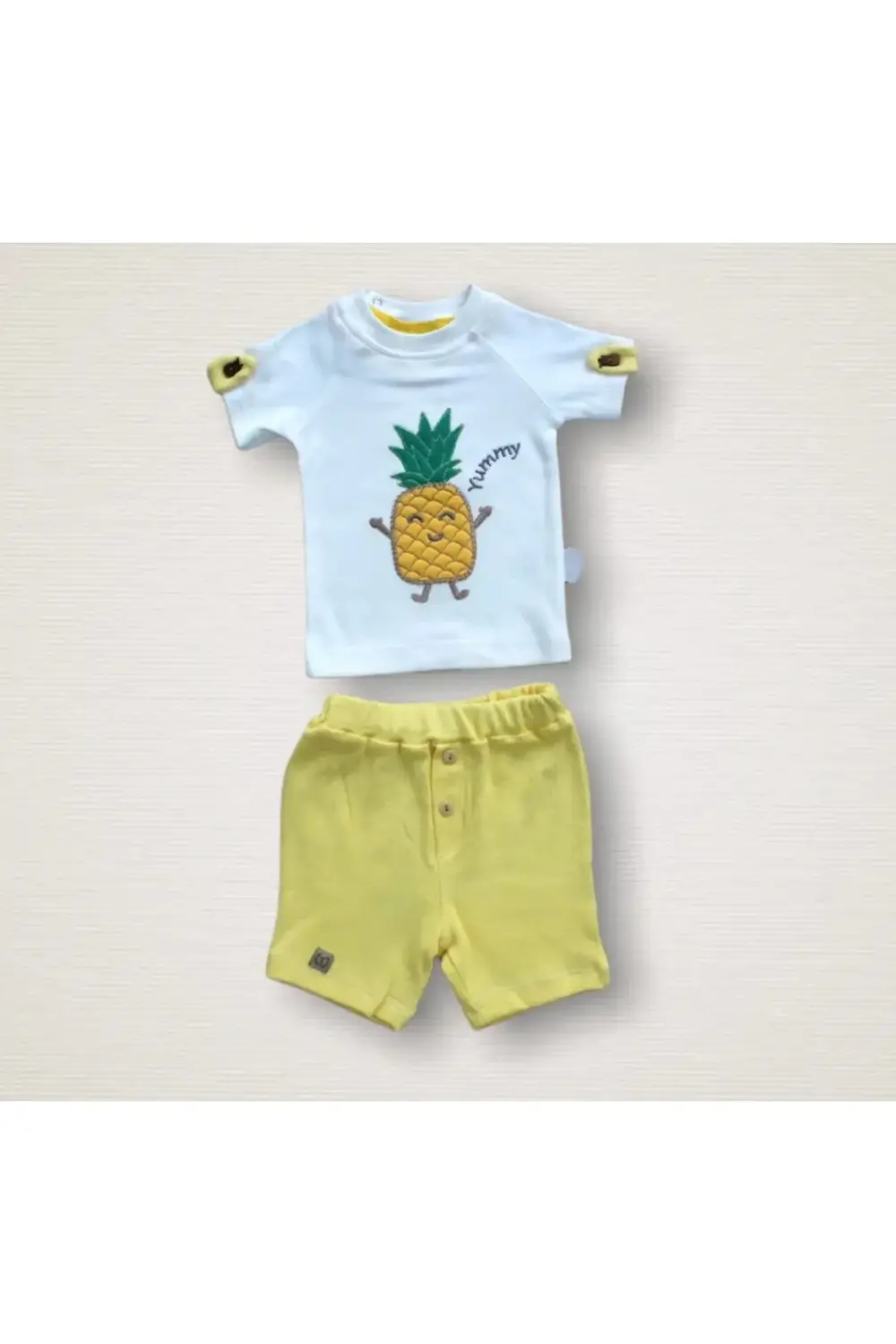 6-9 9-12 12-18 Ay Ananas Nakışlı Kısa Kollu Sweatli Şortlu 2li Kı