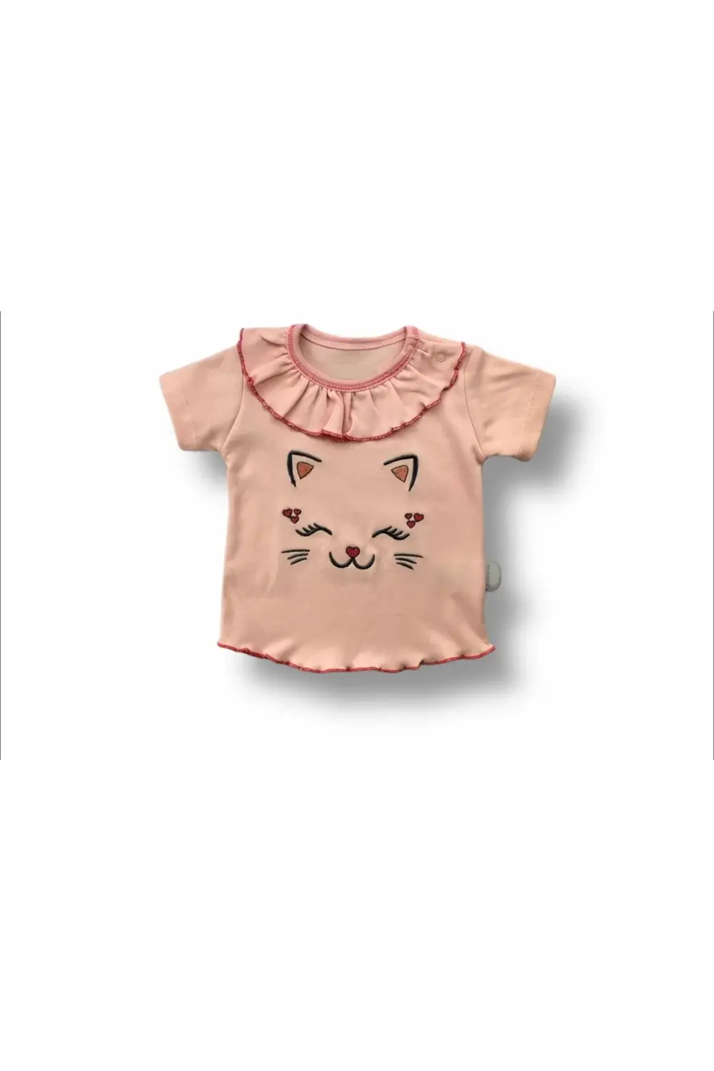 6-9 9-12 12-18 Ay Vip Kedi Baskılı Bandanalı Kısa Kollu Sweat 3lü