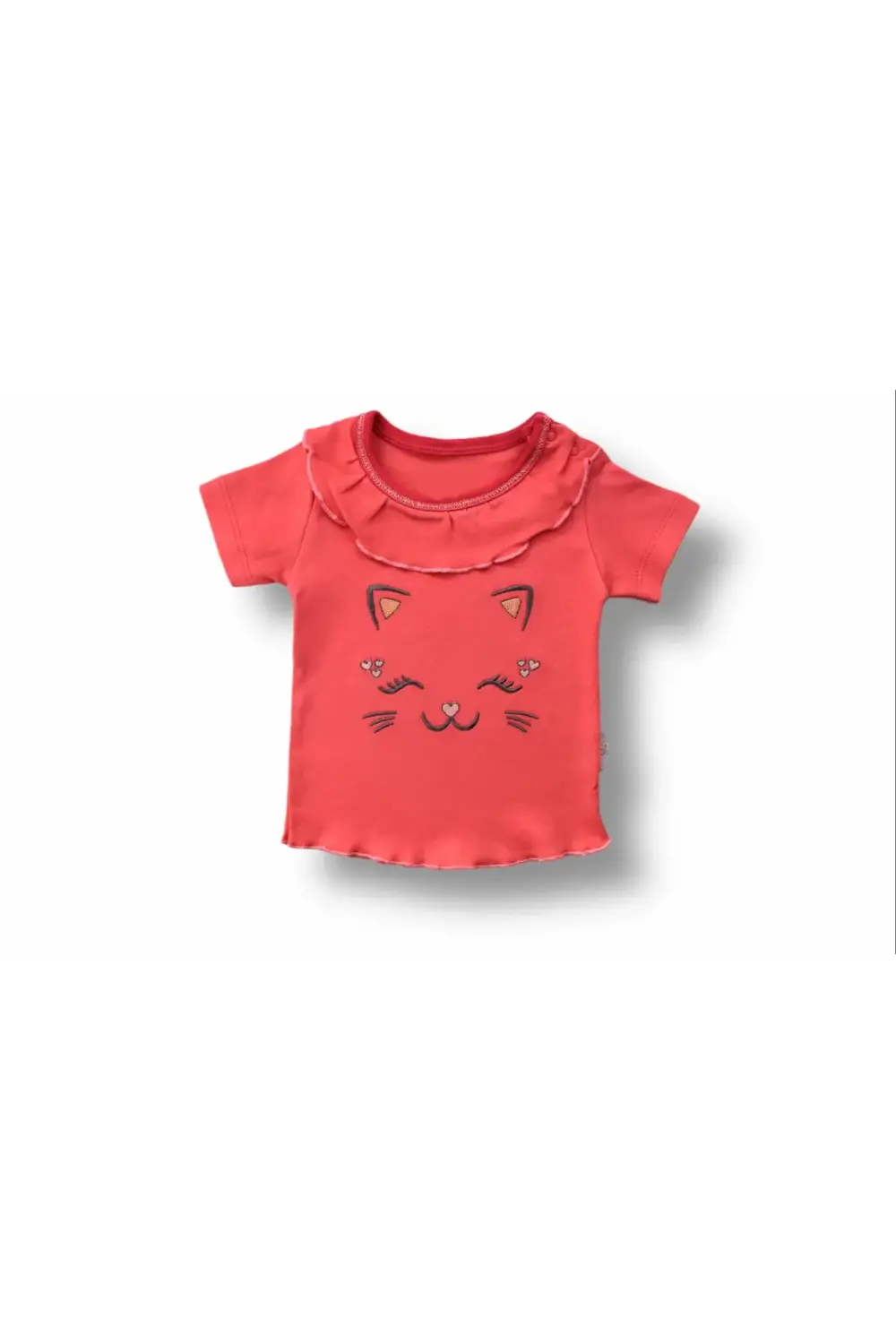 6-9 9-12 12-18 Ay Vip Kedi Baskılı Bandanalı Kısa Kollu Sweat 3lü