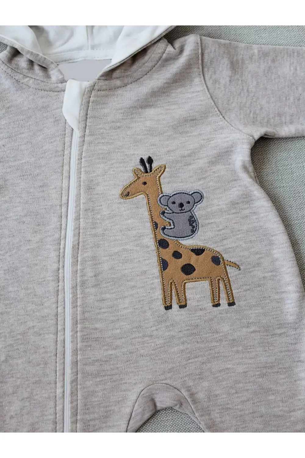 6-9 9-12 Ay Ef Çizgi Boy Fermuarlı Zürafa Nakışlı Kapşonlu Kız Er