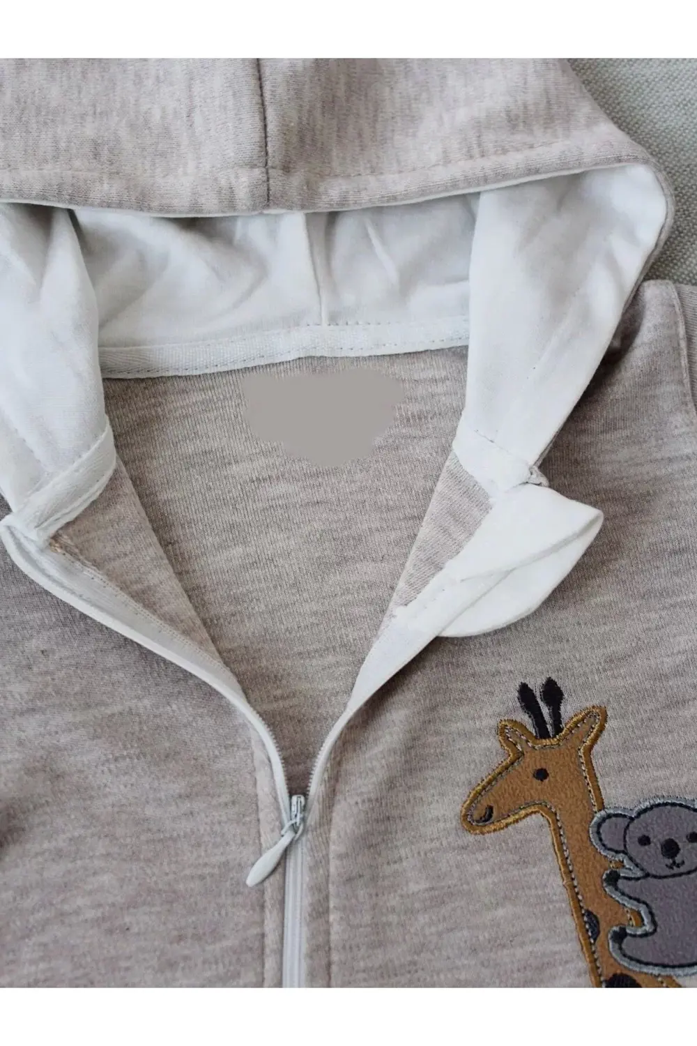 6-9 9-12 Ay Ef Çizgi Boy Fermuarlı Zürafa Nakışlı Kapşonlu Kız Er