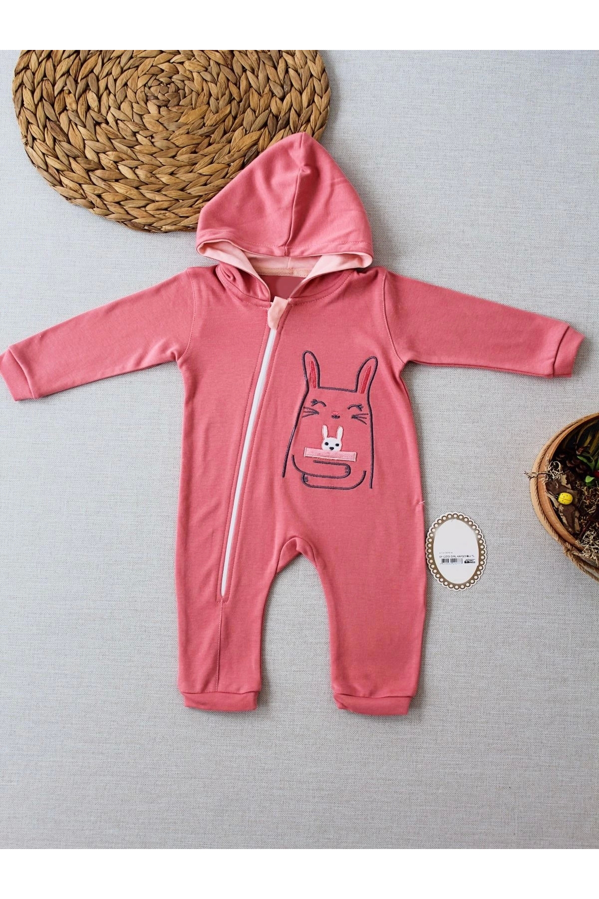 Sgdiken Butik  6-9 9-12 Ay Ef Çizgi Boy Fermuarli Tavşan Nakişli Kapşonlu Kiz Er