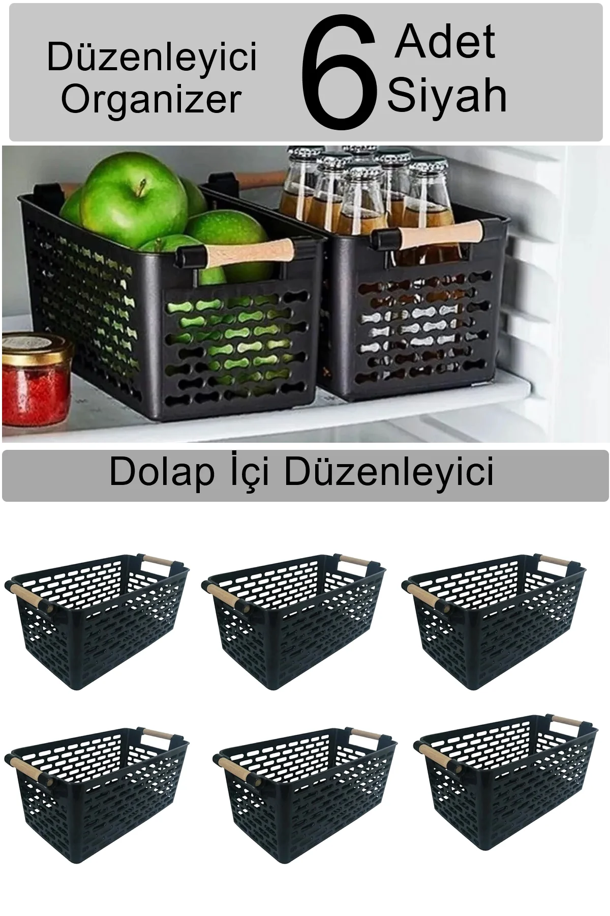 6 Ad Çok Amaçlı Tutacaklı Organizer Sepet - Dolap Içi Ve Buzdolab