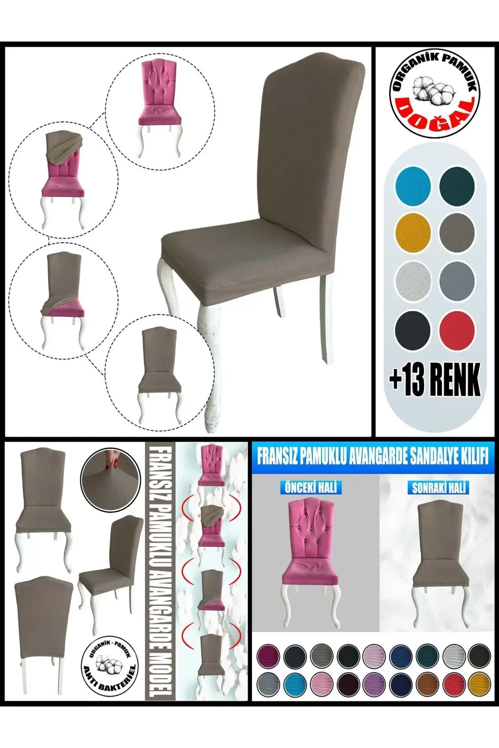 6 Adet %100 Pamuklu Fransız Kumaş Avangarde Model Sandalye Kılıfı