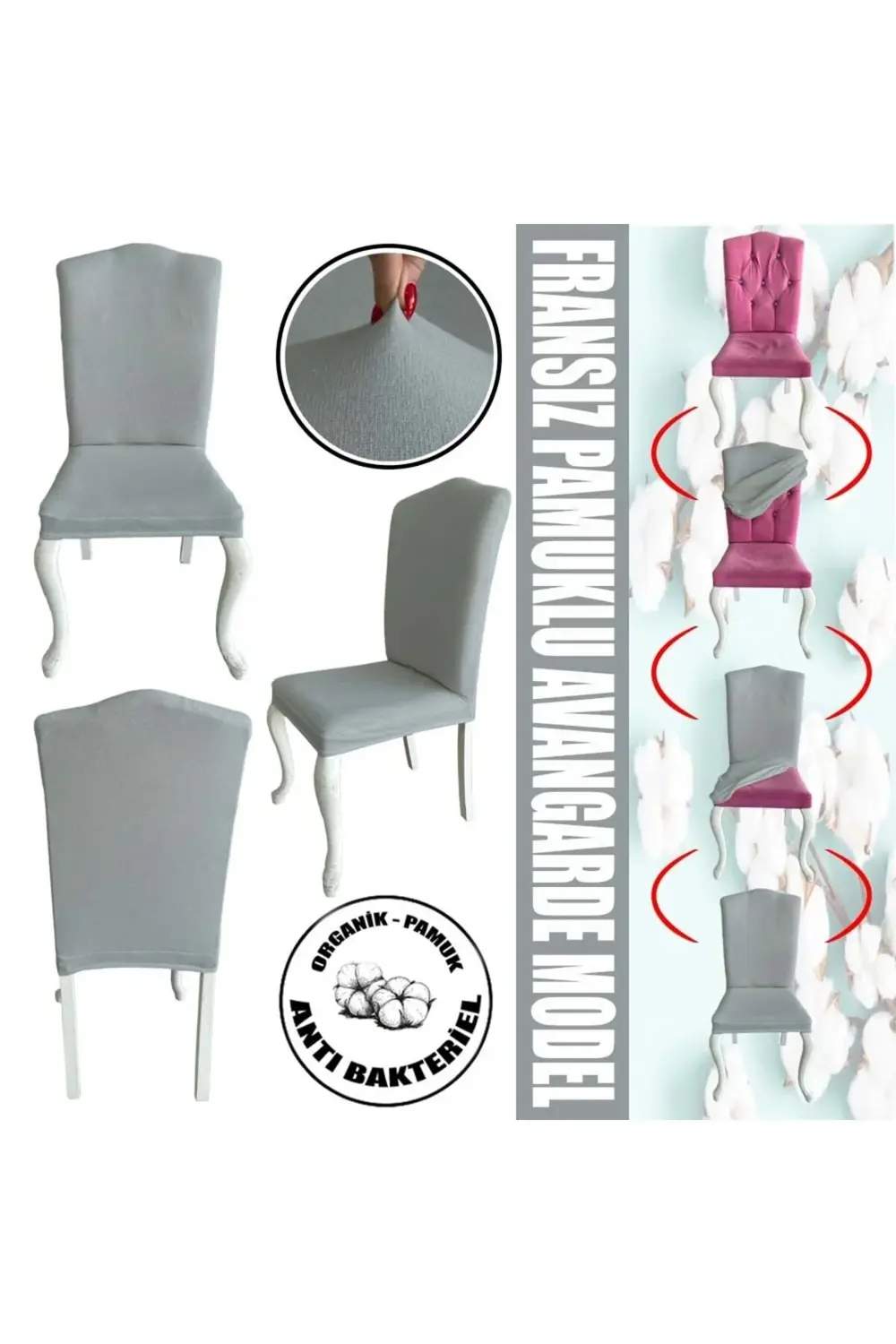 6 Adet %100 Pamuklu Fransız Kumaş Avangarde Model Sandalye Kılıfı