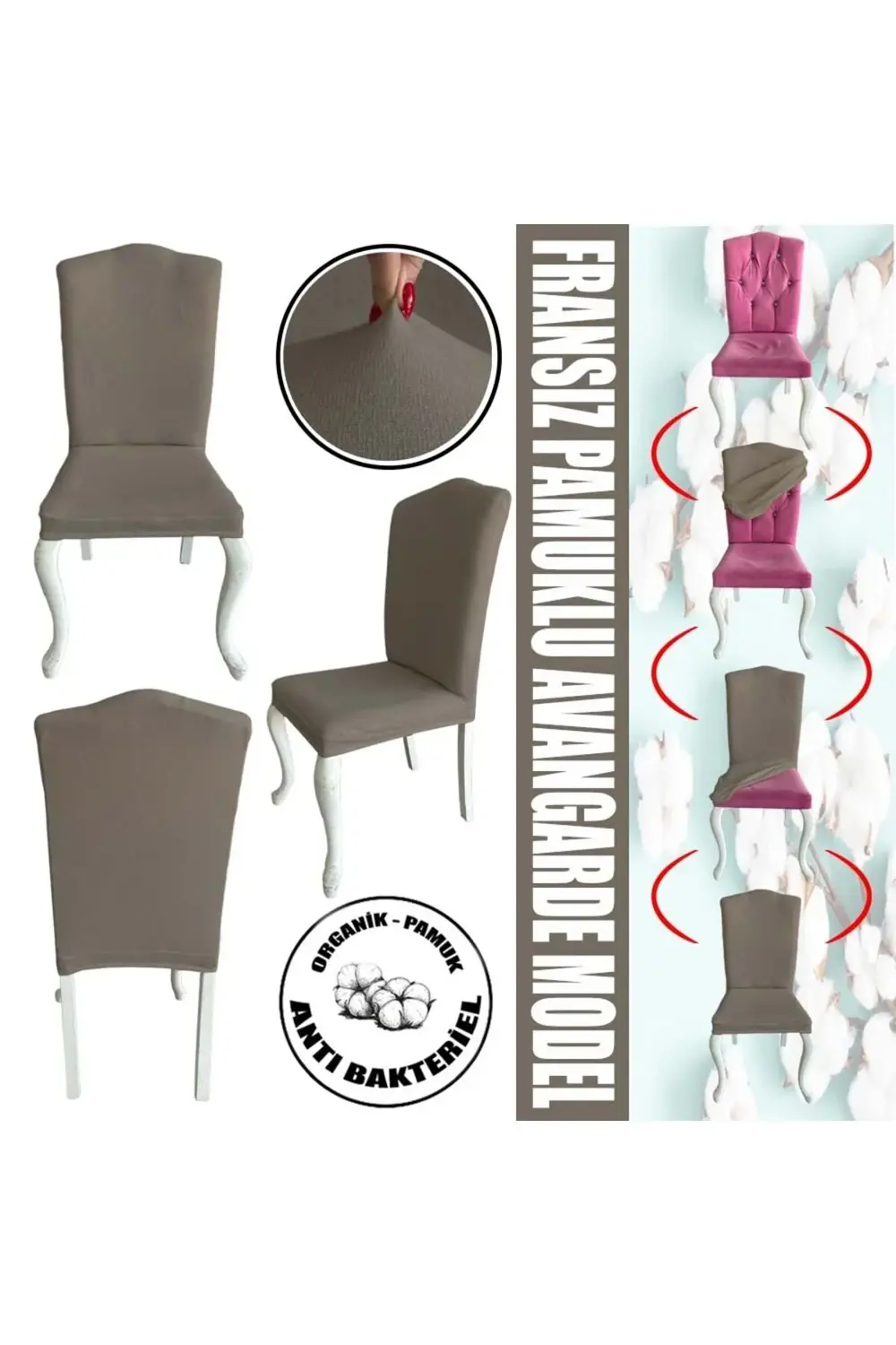 6 Adet %100 Pamuklu Fransız Kumaş Avangarde Model Sandalye Kılıfı