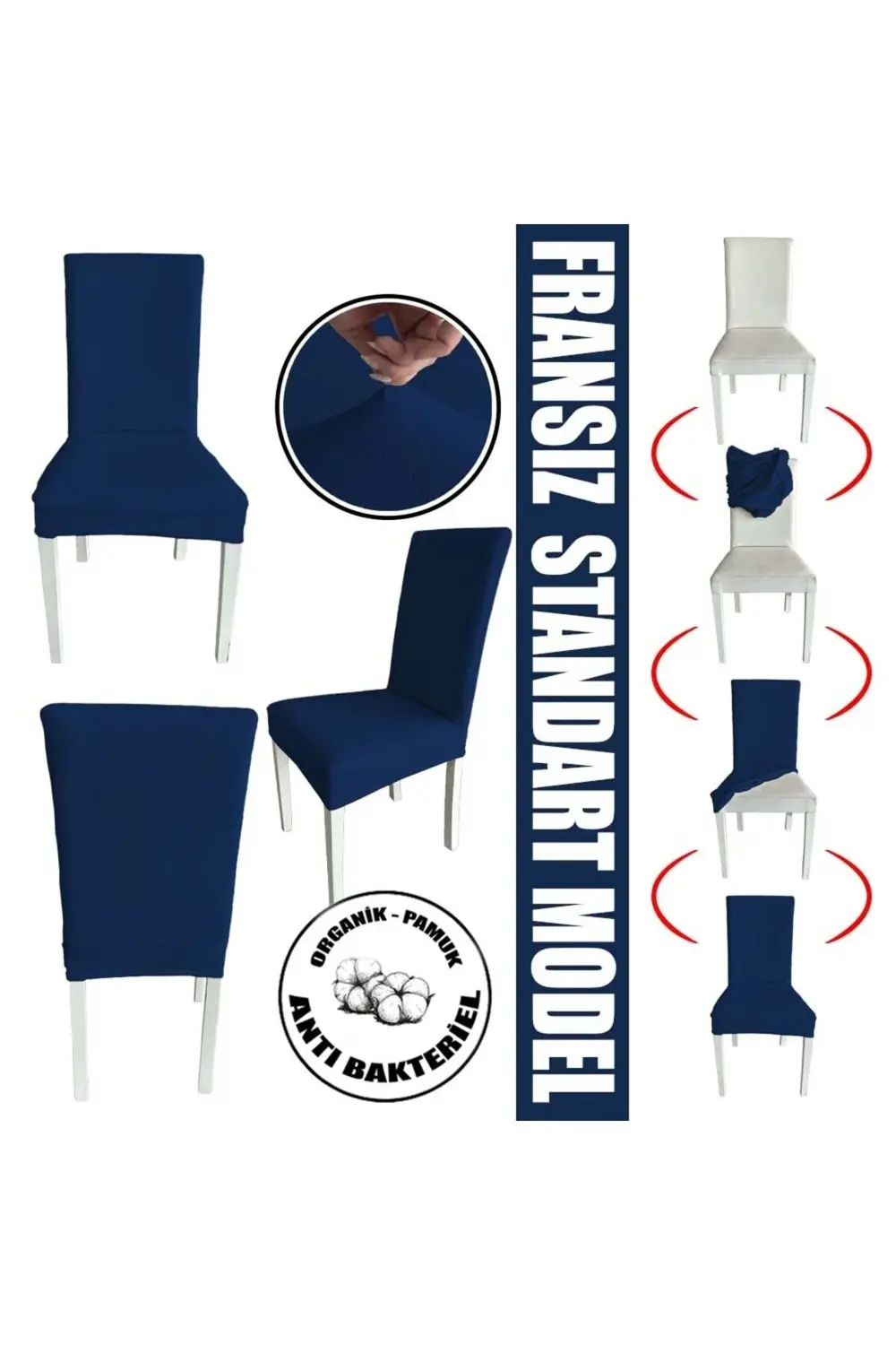 6 Adet %100 Pamuklu Fransız Kumaş Salon Tipi Sandalye Kılıfı & Sa