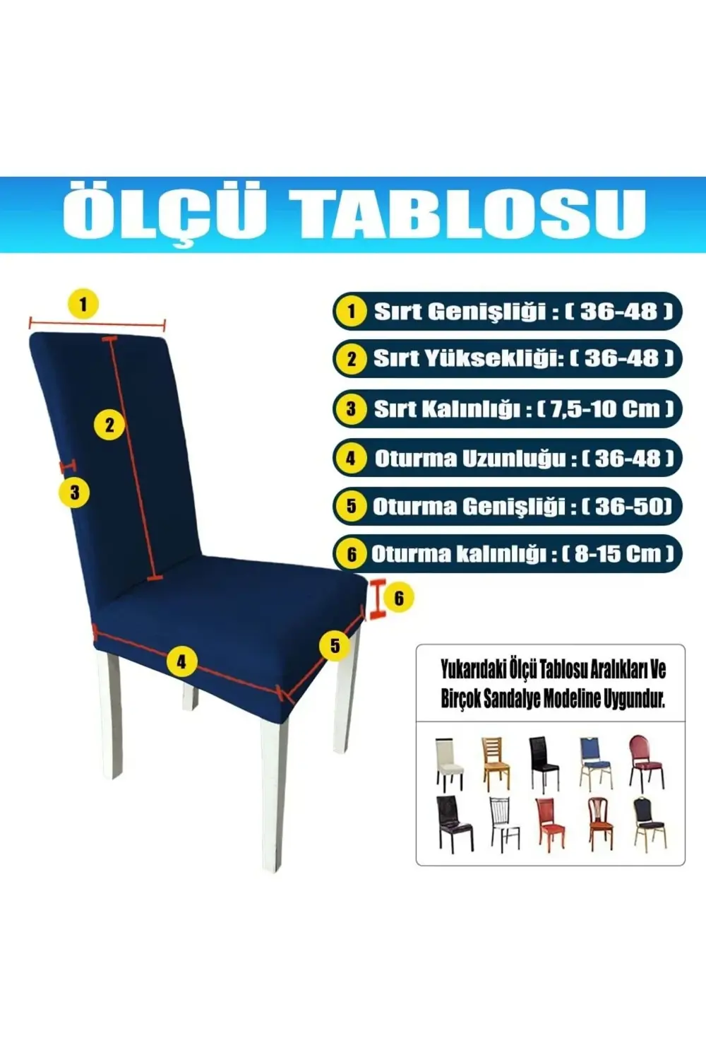 6 Adet %100 Pamuklu Fransız Kumaş Salon Tipi Sandalye Kılıfı & Sa