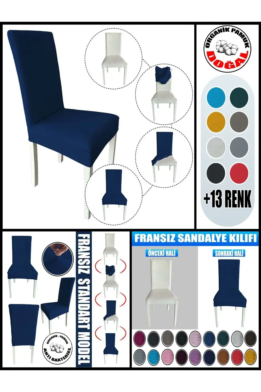 6 Adet %100 Pamuklu Fransız Kumaş Salon Tipi Sandalye Kılıfı & Sa