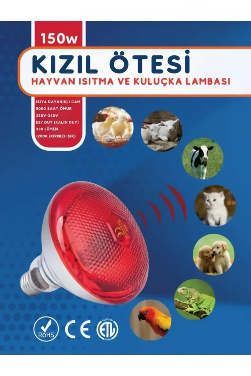 (6 Adet) 150W Kızılötesi Isıtıcılı Hayvan Isıtma ve Kuluçka Lambası (Kırmızı Işık) E27 (Kalın Duy) Fiyatı, Yorumları ve Özellikleri