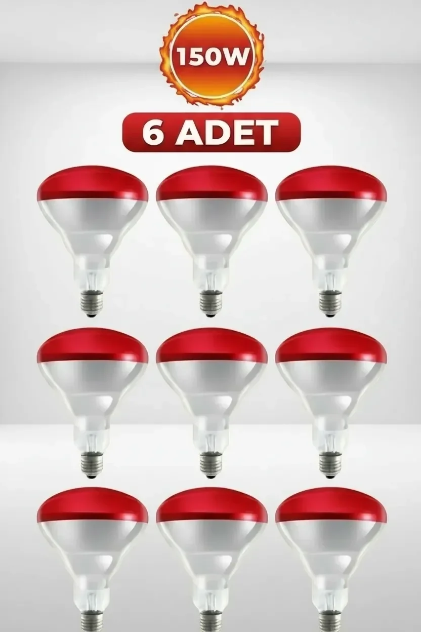 (6 Adet) 150W Kızılötesi Isıtıcılı Hayvan Isıtma ve Kuluçka Lambası (Kırmızı Işık) E27 (Kalın Duy) Fiyatı, Yorumları ve Özellikleri