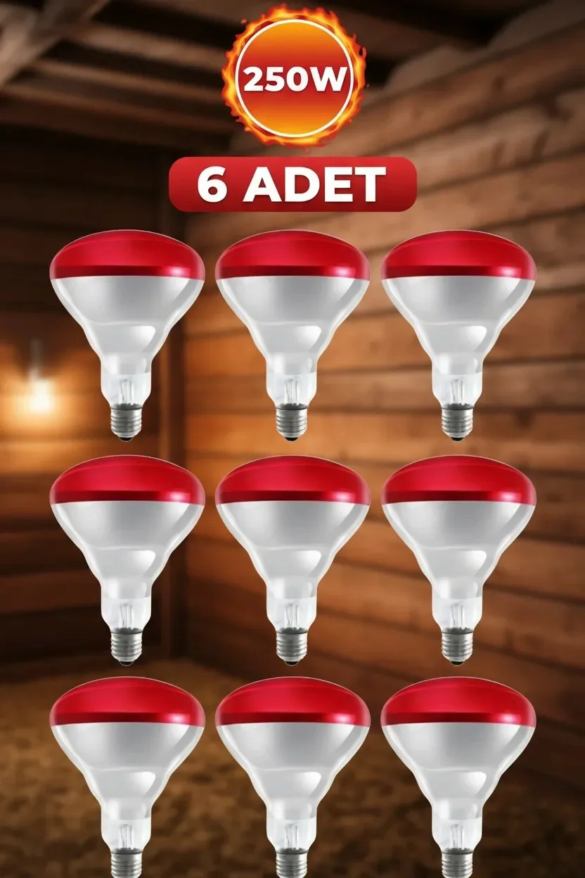6 Adet 250w Kızılötesi Isıtıcılı Hayvan Isıtma Ve Kuluçka Lambası Kırmızı Işık E27 Kalın Duy Lisinya