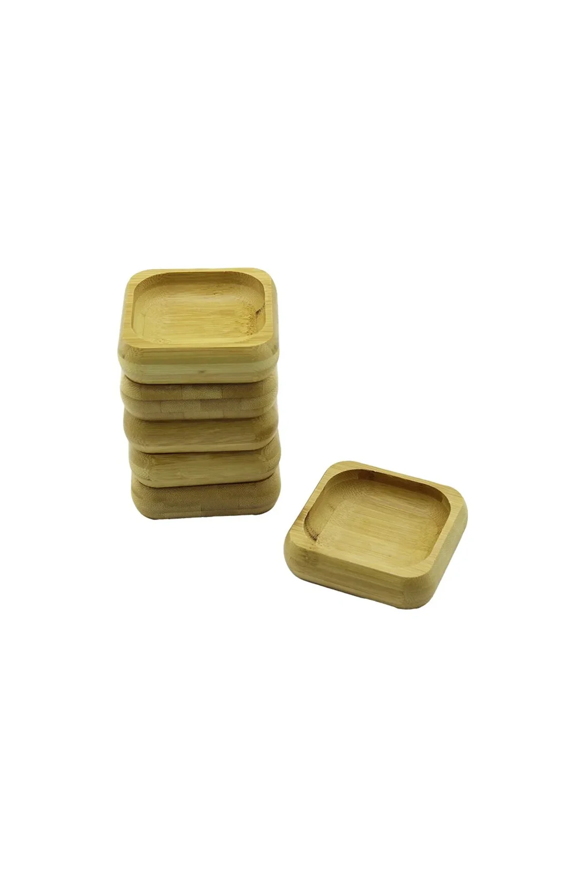 6 Adet 9X9CM Kare Ahşap Bambu Çerezlik - Lokumluk Kase Derinlik: 1.8CM