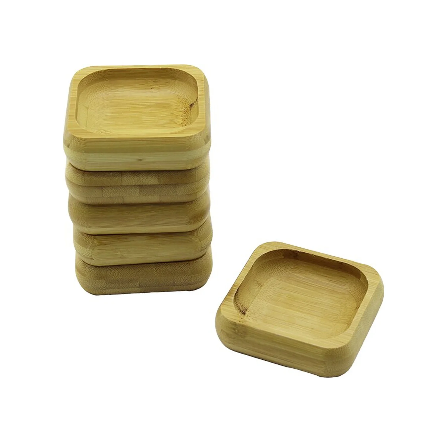 6 Adet 9x9cm Kare Ahşap Bambu Çerezlik - Lokumluk Kase Derinlik: 