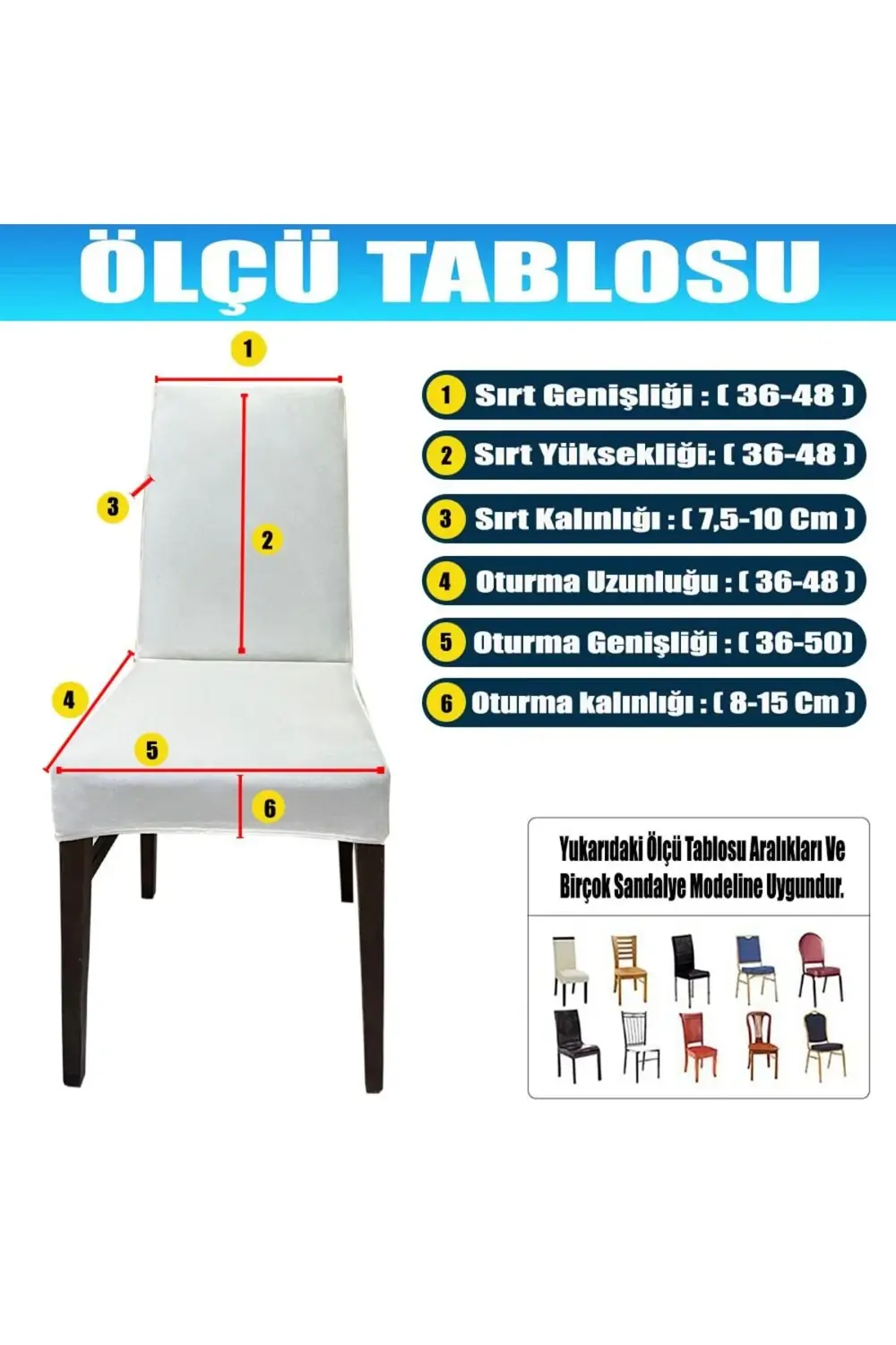 6 Adet BabyFace Kadife Kumaş Sandalye Kılıfı Yıkanabilir Likralı