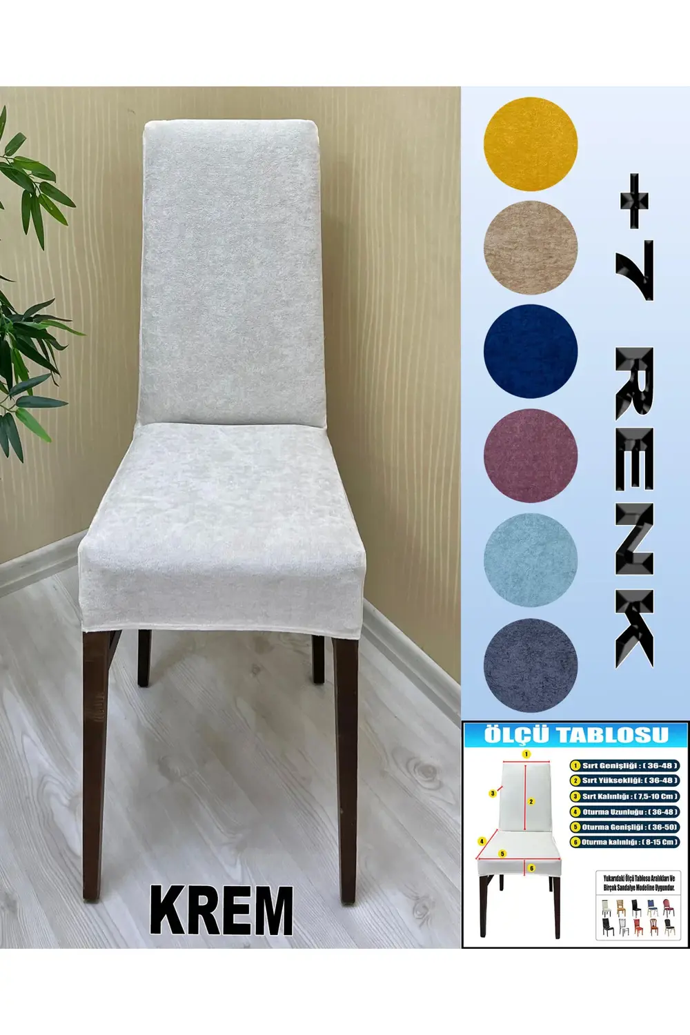 6 Adet BabyFace Kadife Kumaş Sandalye Kılıfı Yıkanabilir Likralı