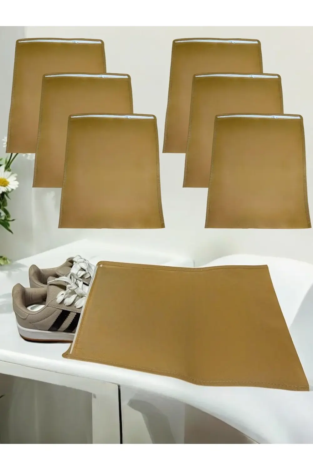 6 Adet Bej Ayakkabı Saklama Çantası Seyahat Hurcu Çok Amaçlı Ferm