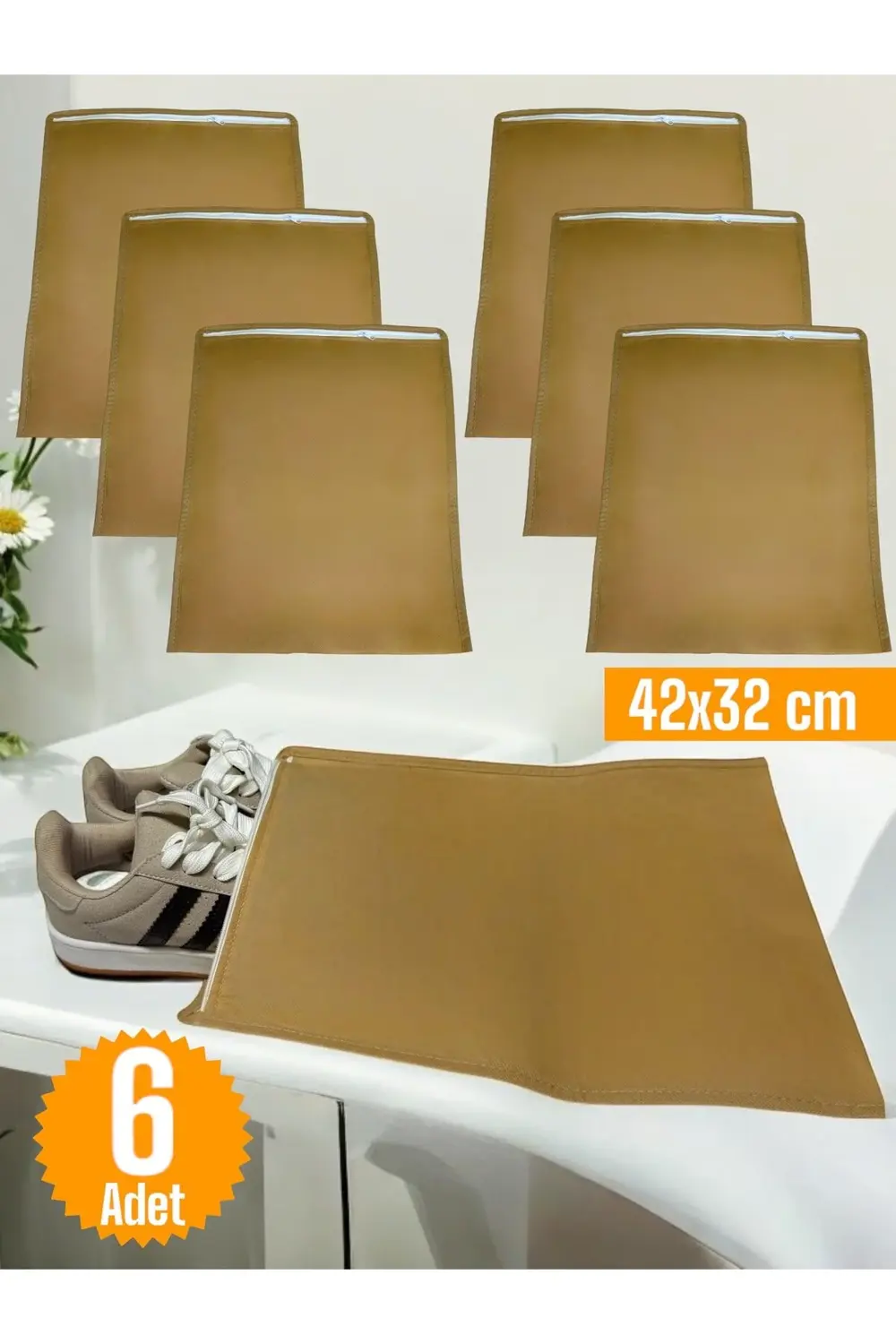 6 Adet Bej Ayakkabı Saklama Çantası Seyahat Hurcu Çok Amaçlı Ferm