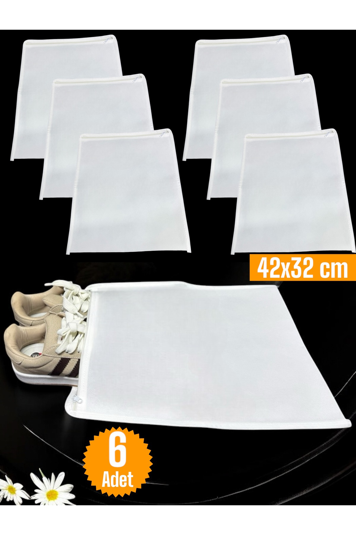 6 Adet Beyaz Ayakkabı Saklama Çantası Seyahat Hurcu Çok Amaçlı Fe