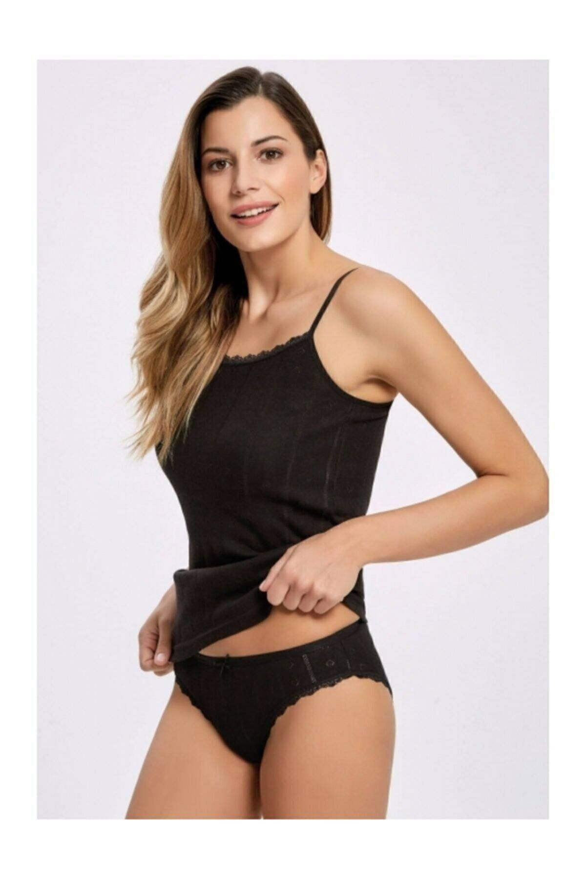 6 Adet Ekru Renk Jakarlı Ip Askılı Atlet